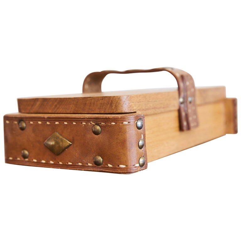 Jacques Adnet Attributed Wood and Leather Box 1