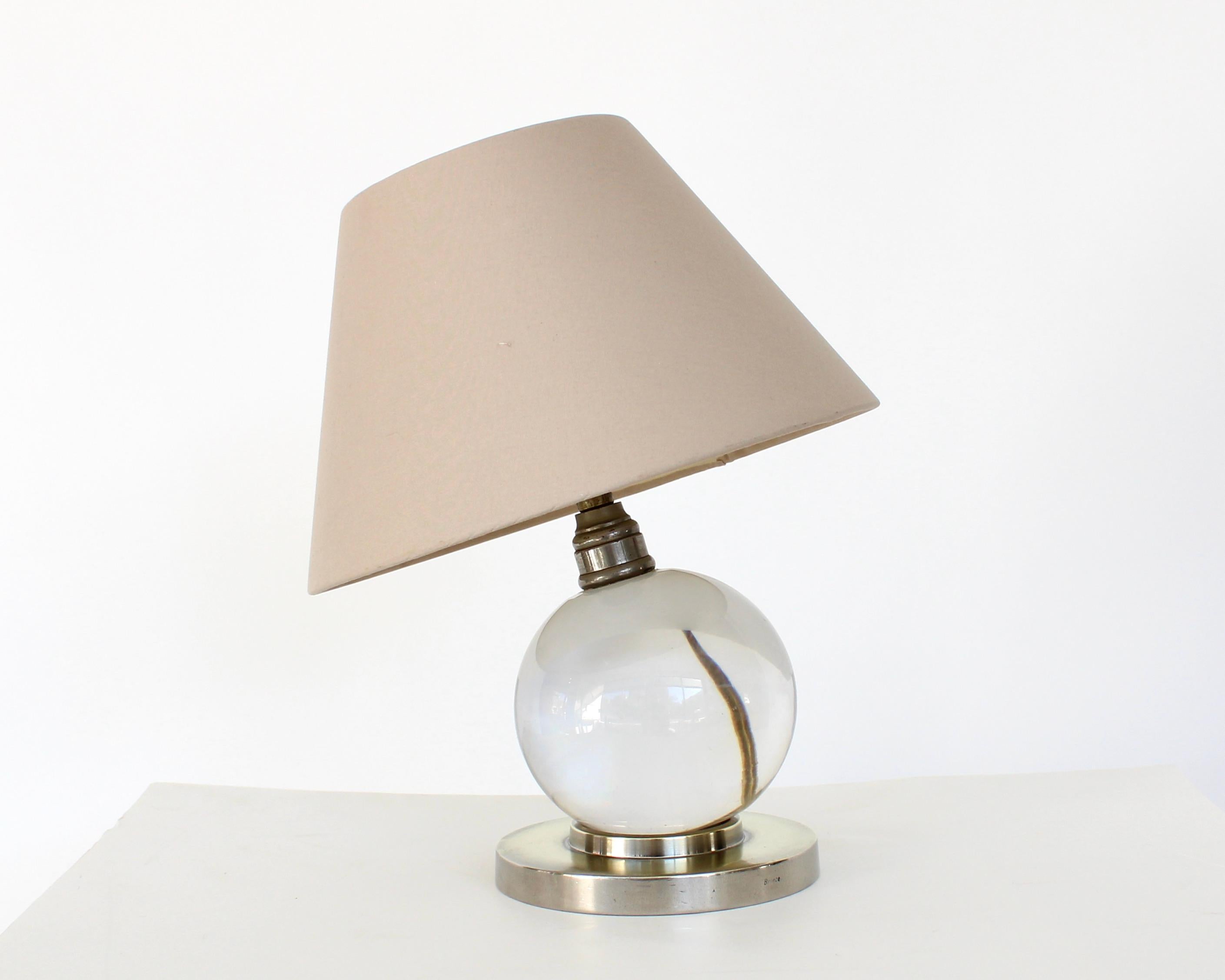 Jacques Adnet Baccarat Crystal Glass and Bronze Base French Table Lamp 5