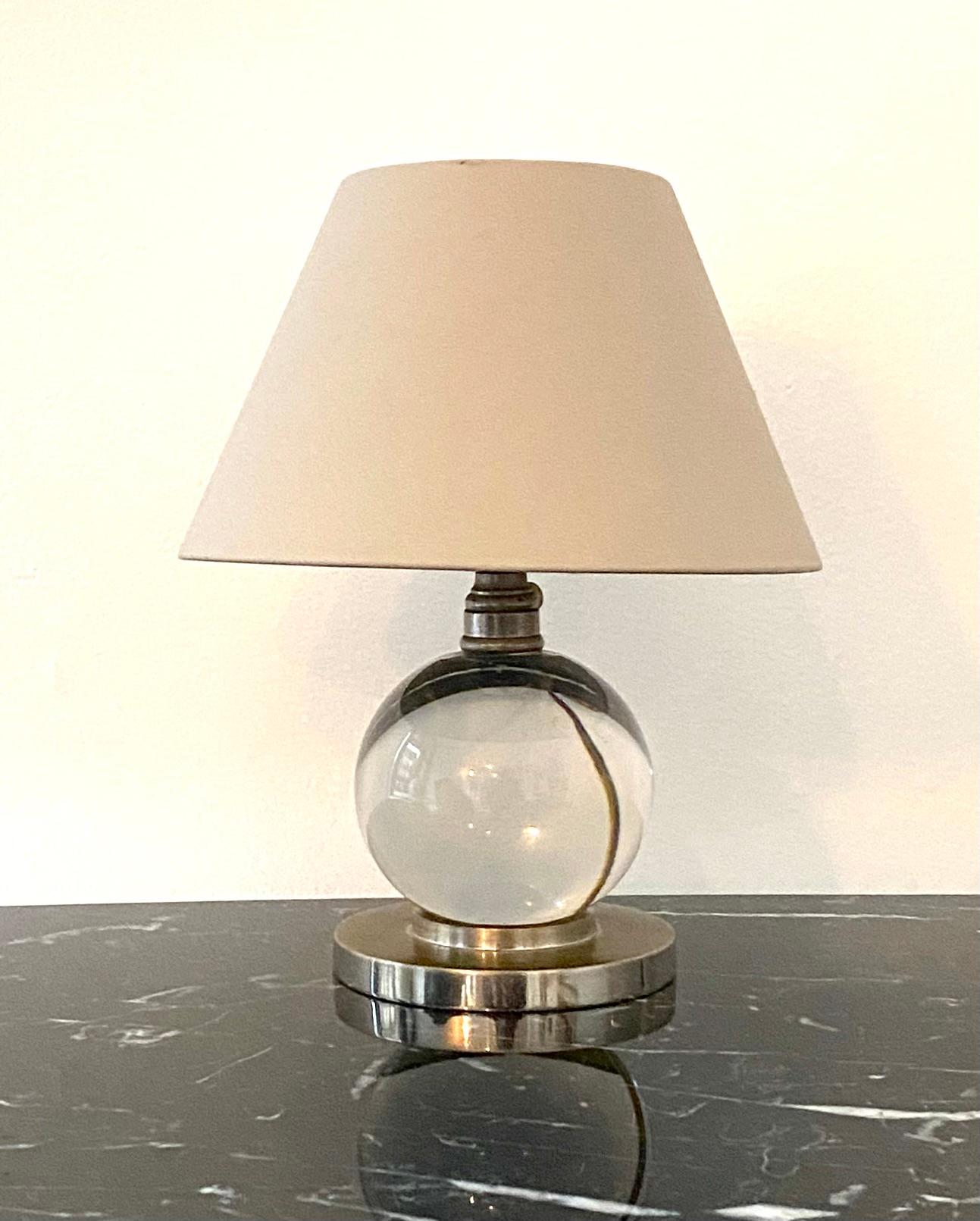 Jacques Adnet Baccarat Crystal Glass and Bronze Base French Table Lamp 10
