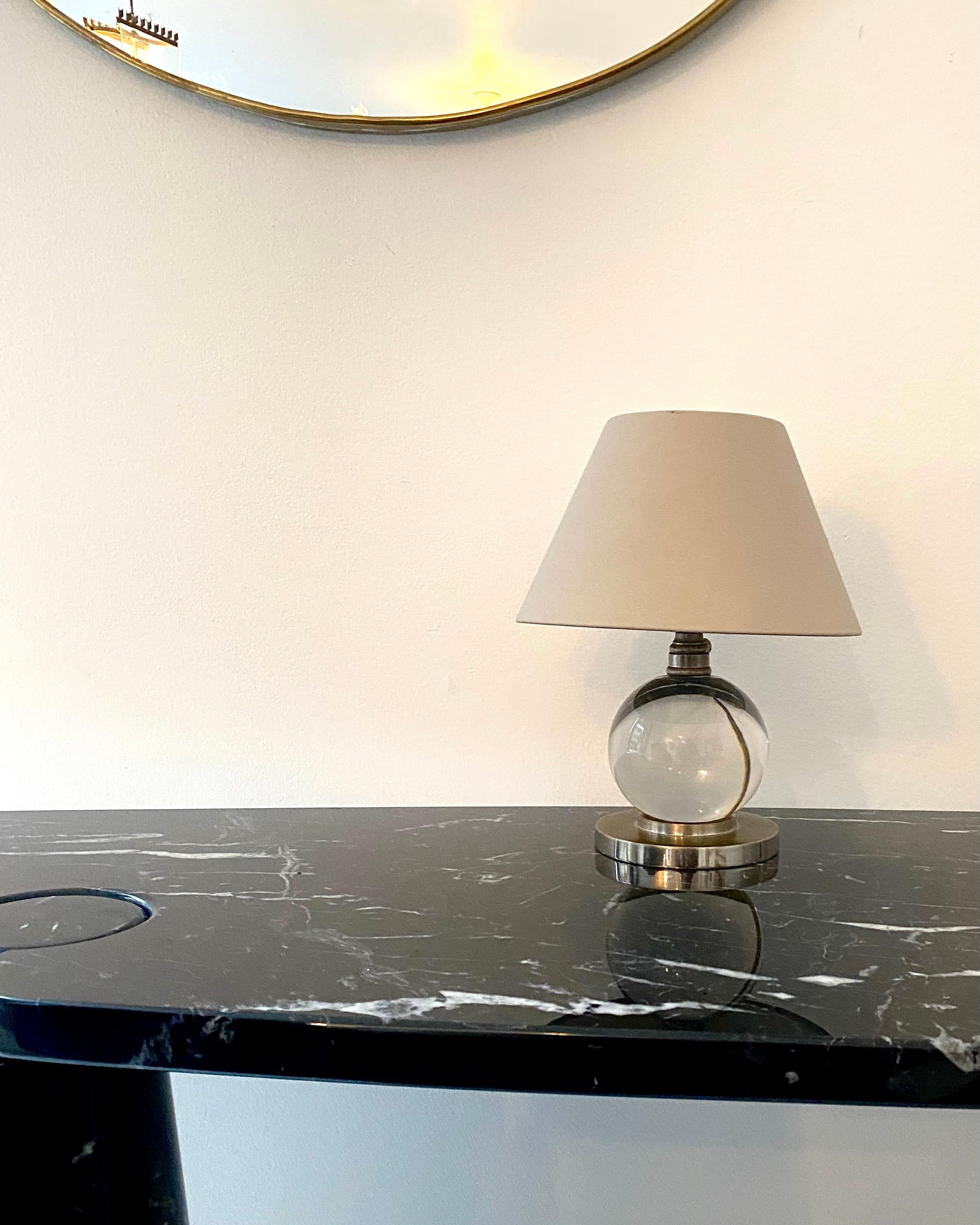 Jacques Adnet Baccarat Crystal Glass and Bronze Base French Table Lamp 11
