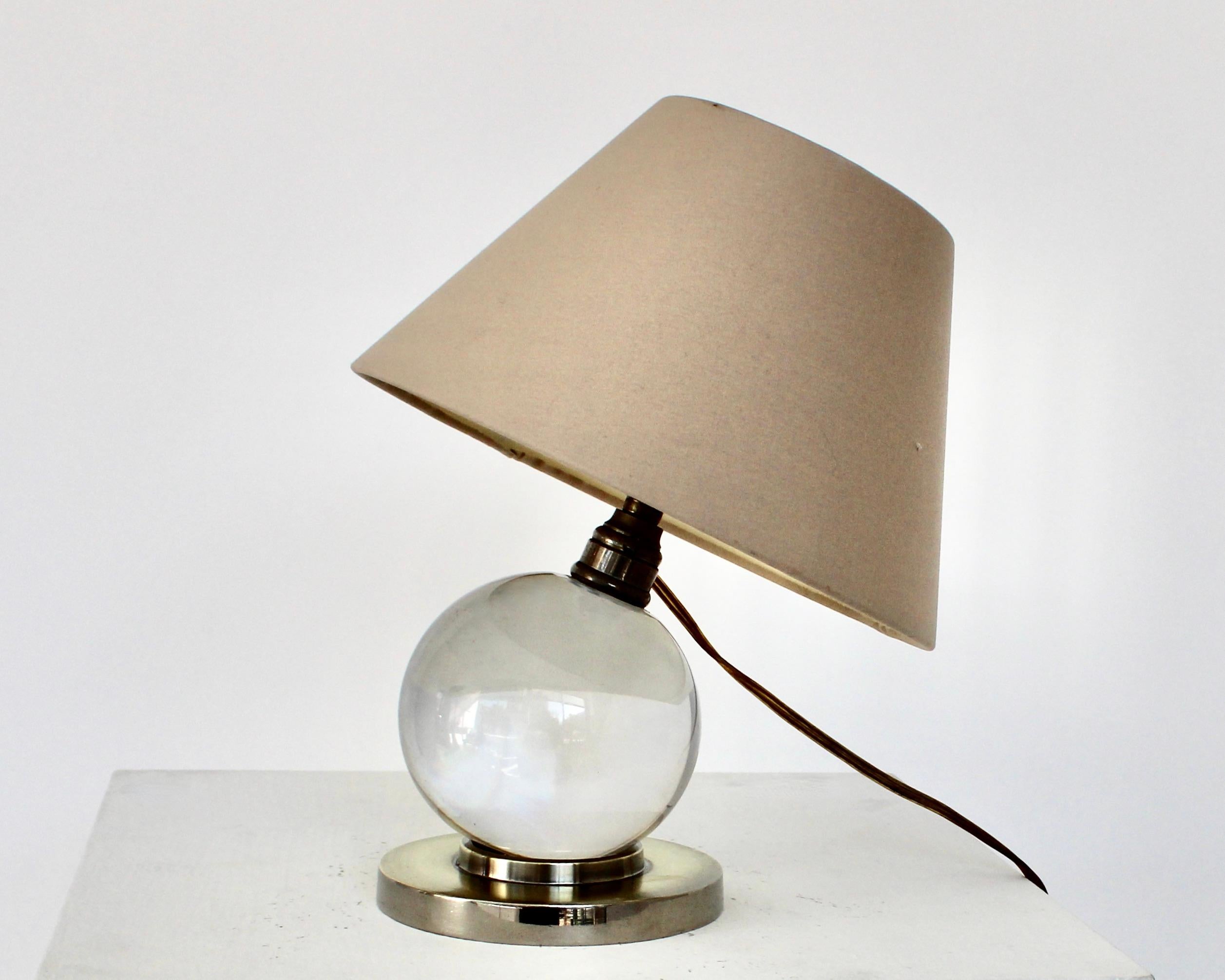Jacques Adnet Baccarat Crystal Glass and Bronze Base French Table Lamp In Good Condition In Chicago, IL