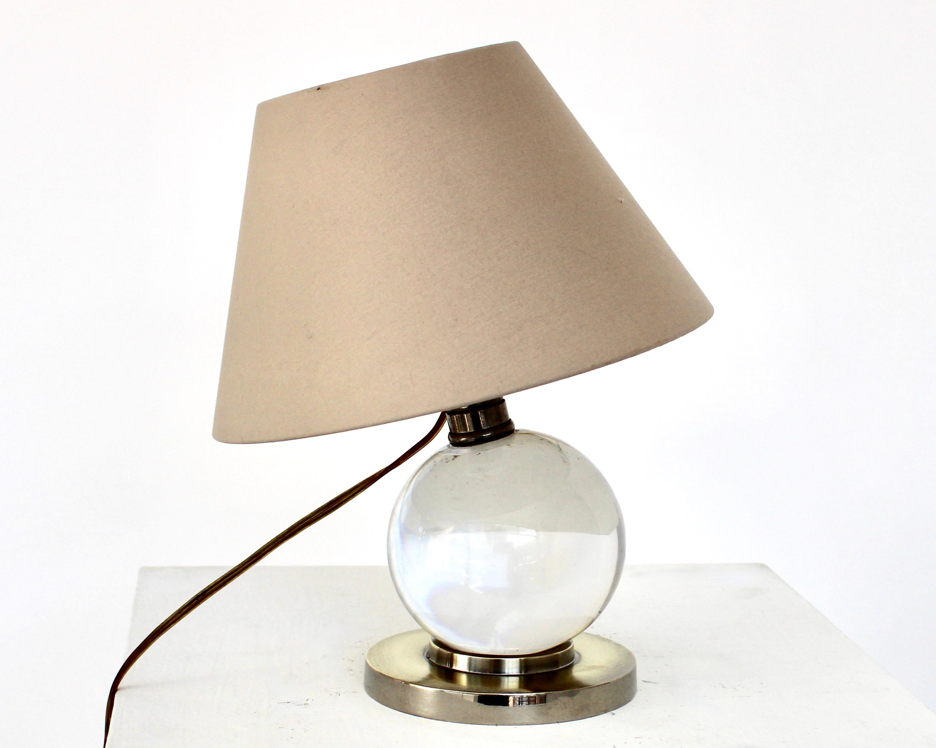 Mid-20th Century Jacques Adnet Baccarat Crystal Glass and Bronze Base French Table Lamp