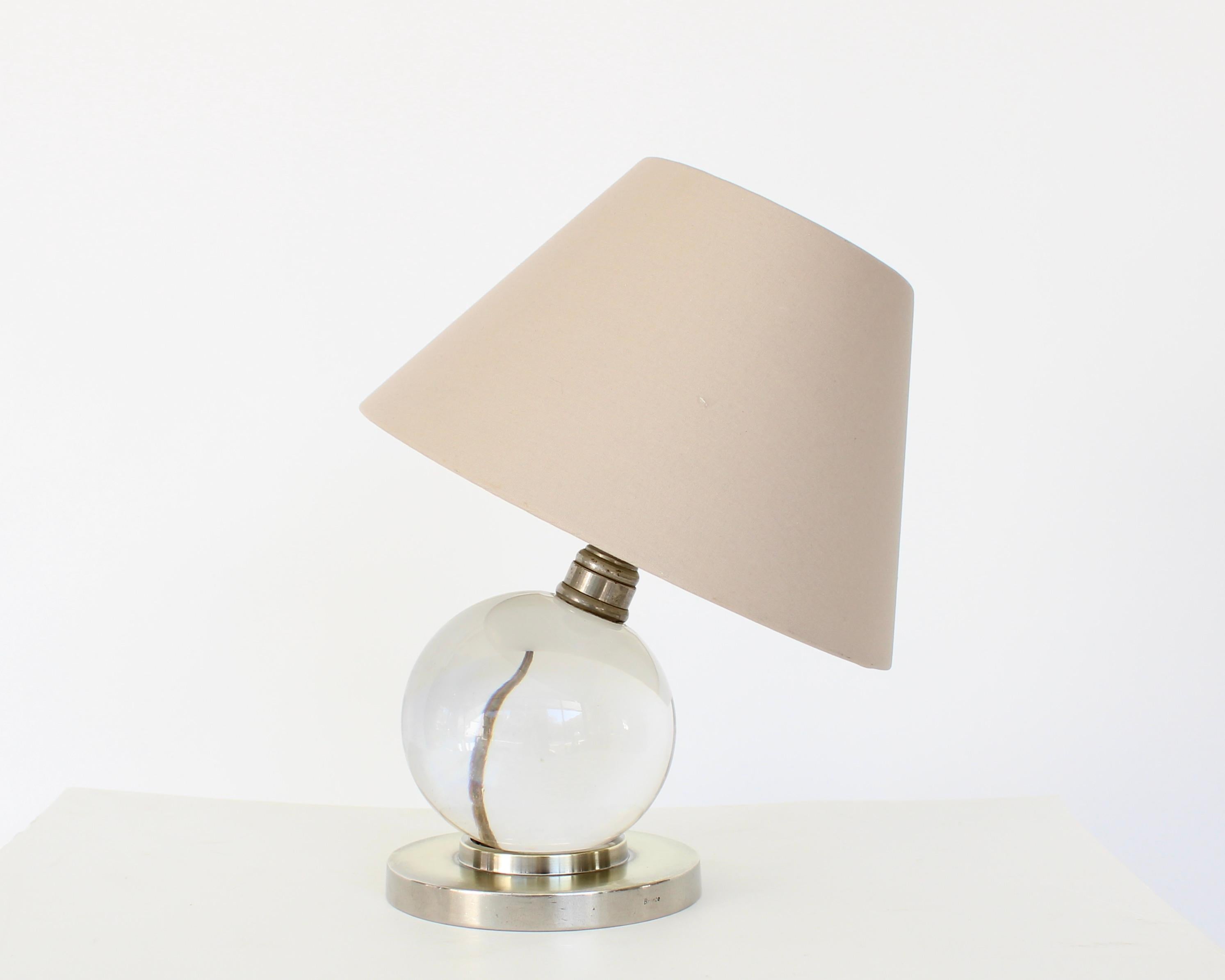 Jacques Adnet Baccarat Crystal Glass and Bronze Base French Table Lamp 4