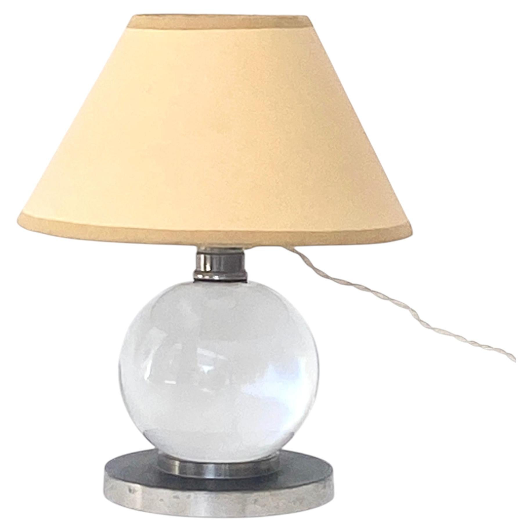 Jacques Adnet Baccarat Crystal Glass and Bronze Base French Table Lamp