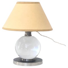 Jacques Adnet Baccarat Crystal Glass and Bronze Base French Table Lamp