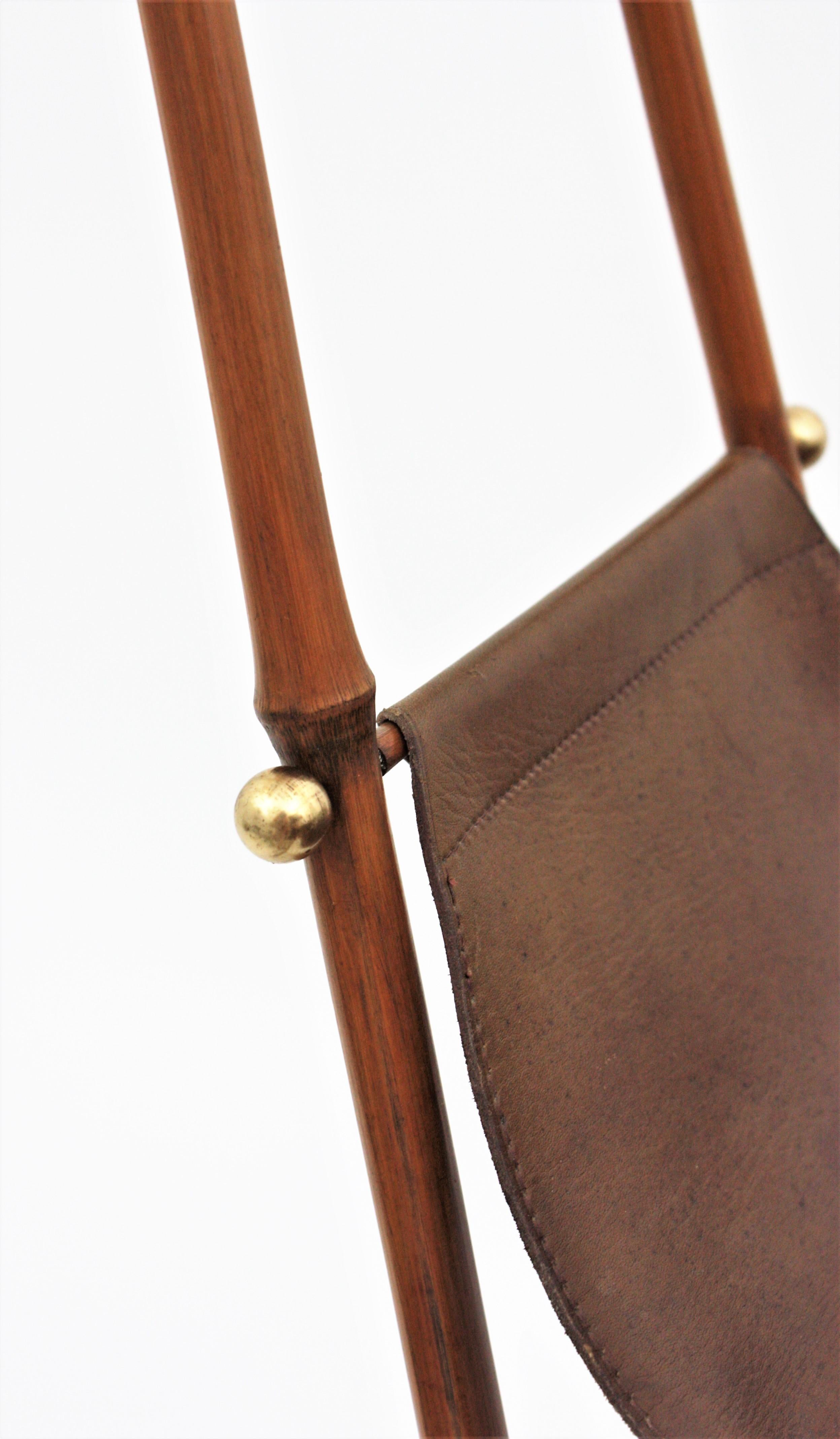 20th Century Jacques Adnet Bamboo and Leather Foldable Valet For Sale