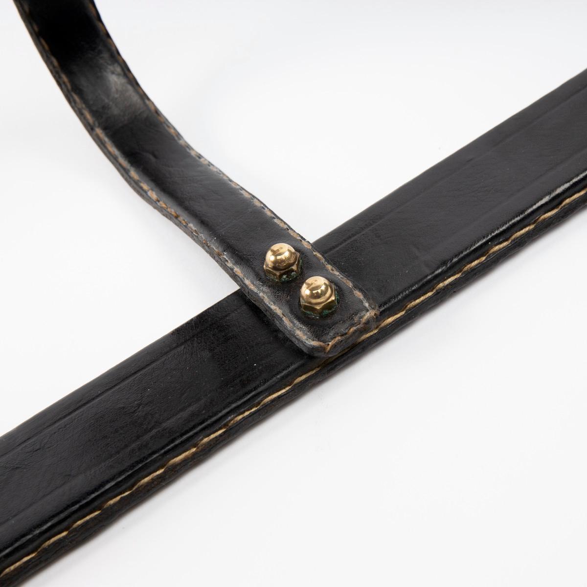 Mid-20th Century Jacques Adnet Bamboo and Saddle Stitched Black Leather Hanger For Sale