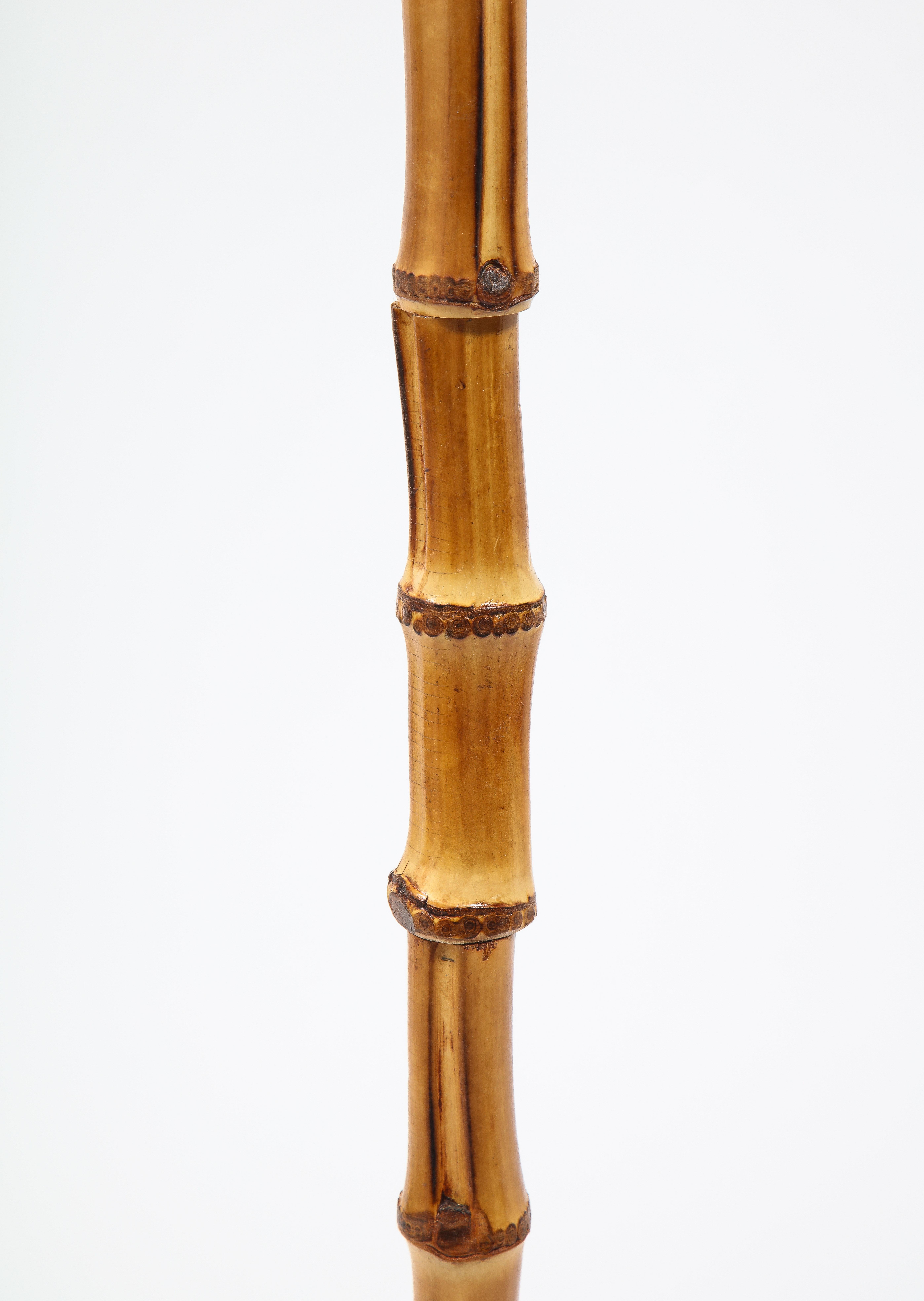 Jacques Adnet Bamboo, Brass & Leather Floor Lamp, France, 1950's 4