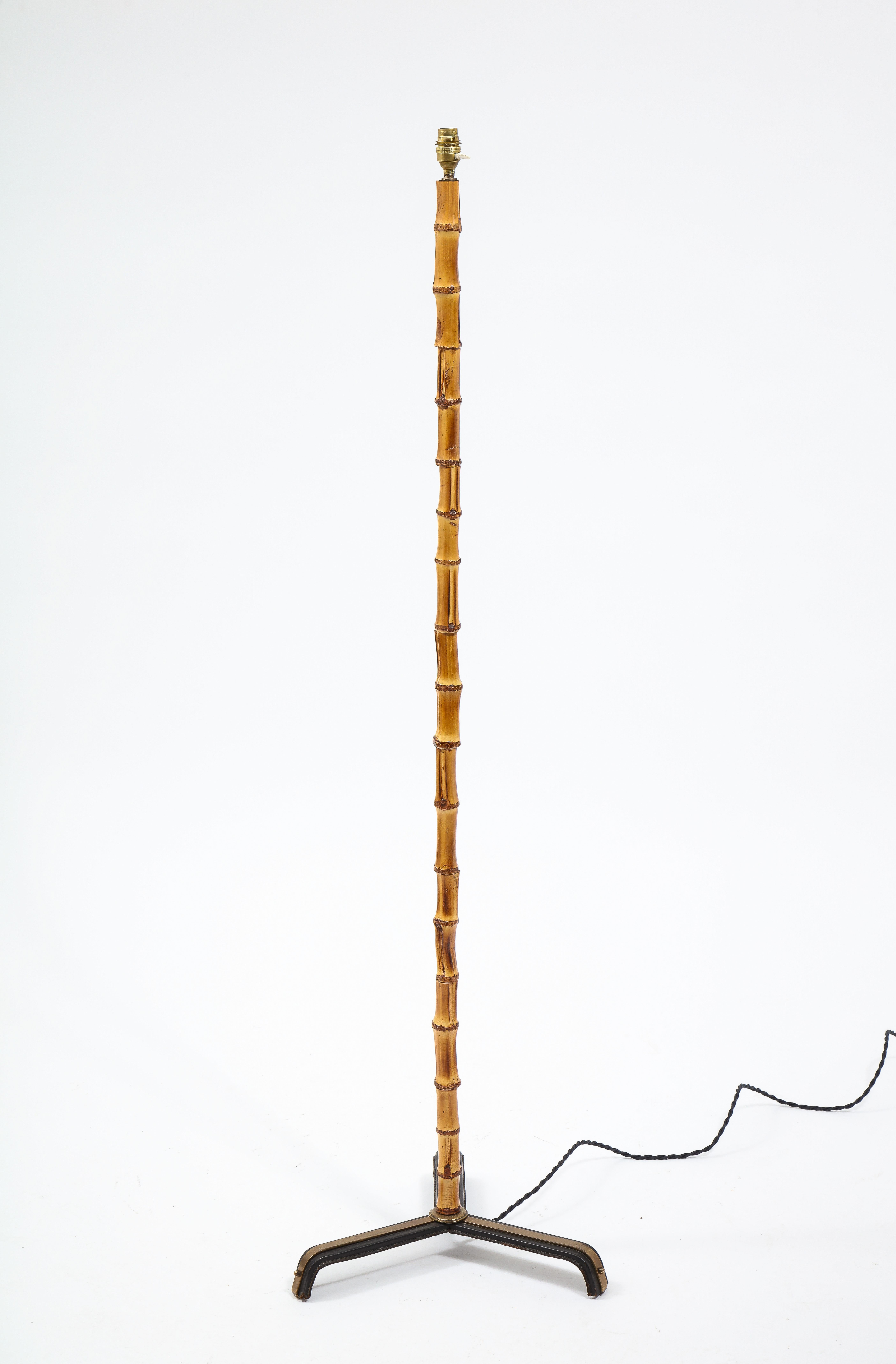 Jacques Adnet Bamboo, Brass & Leather Floor Lamp, France, 1950's 5
