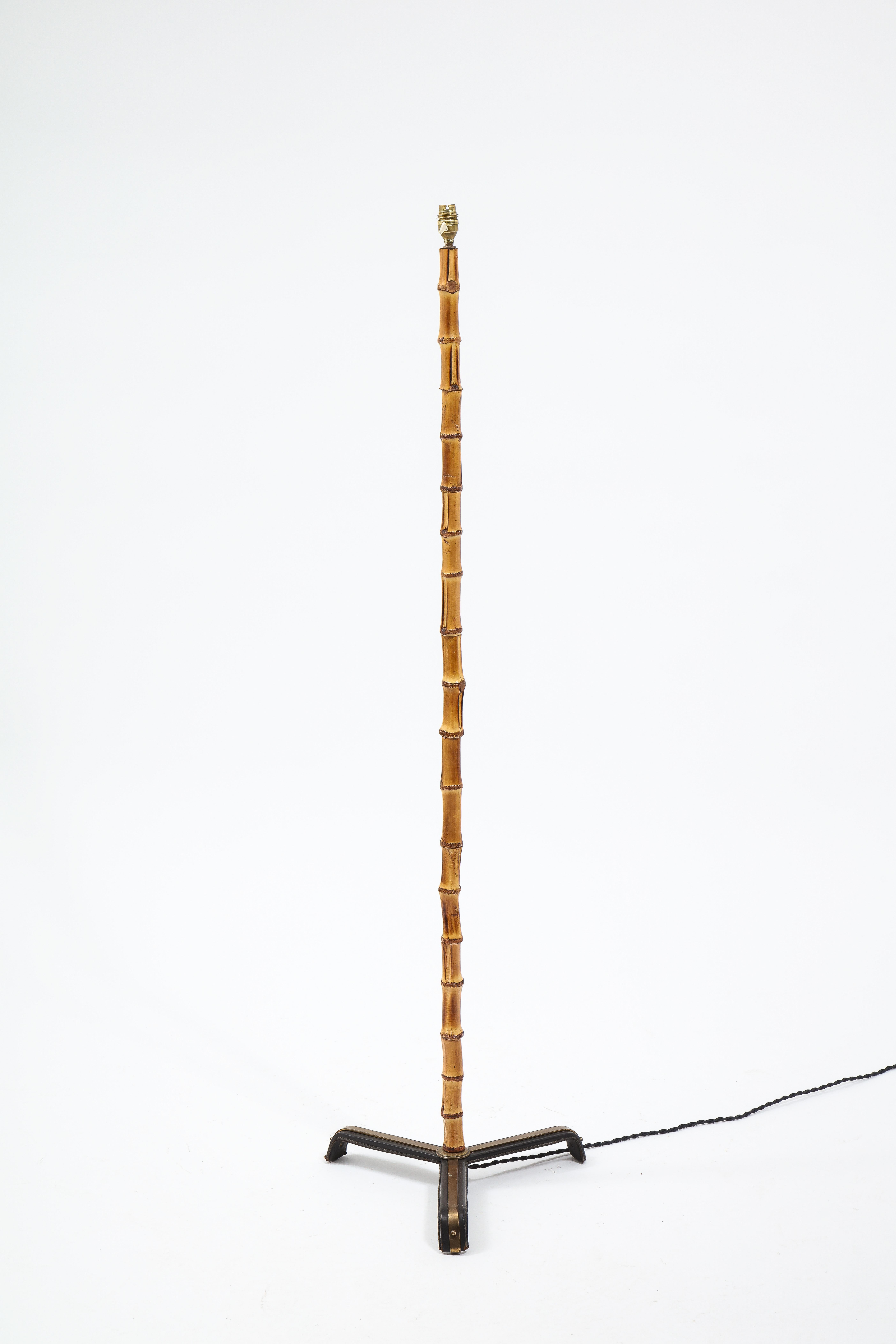 Jacques Adnet Bamboo, Brass & Leather Floor Lamp, France, 1950's 7
