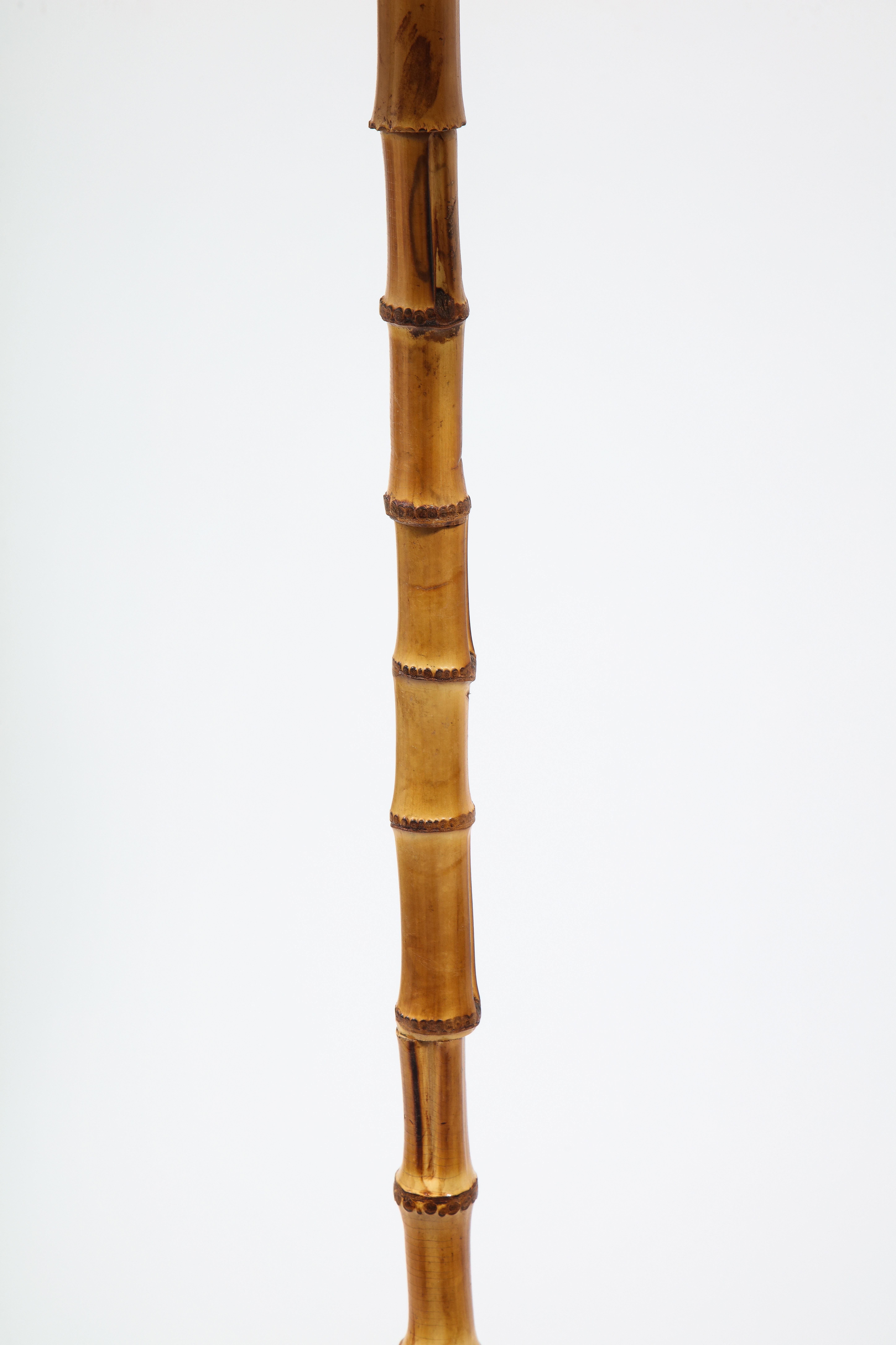 Jacques Adnet Bamboo, Brass & Leather Floor Lamp, France, 1950's In Good Condition In New York, NY