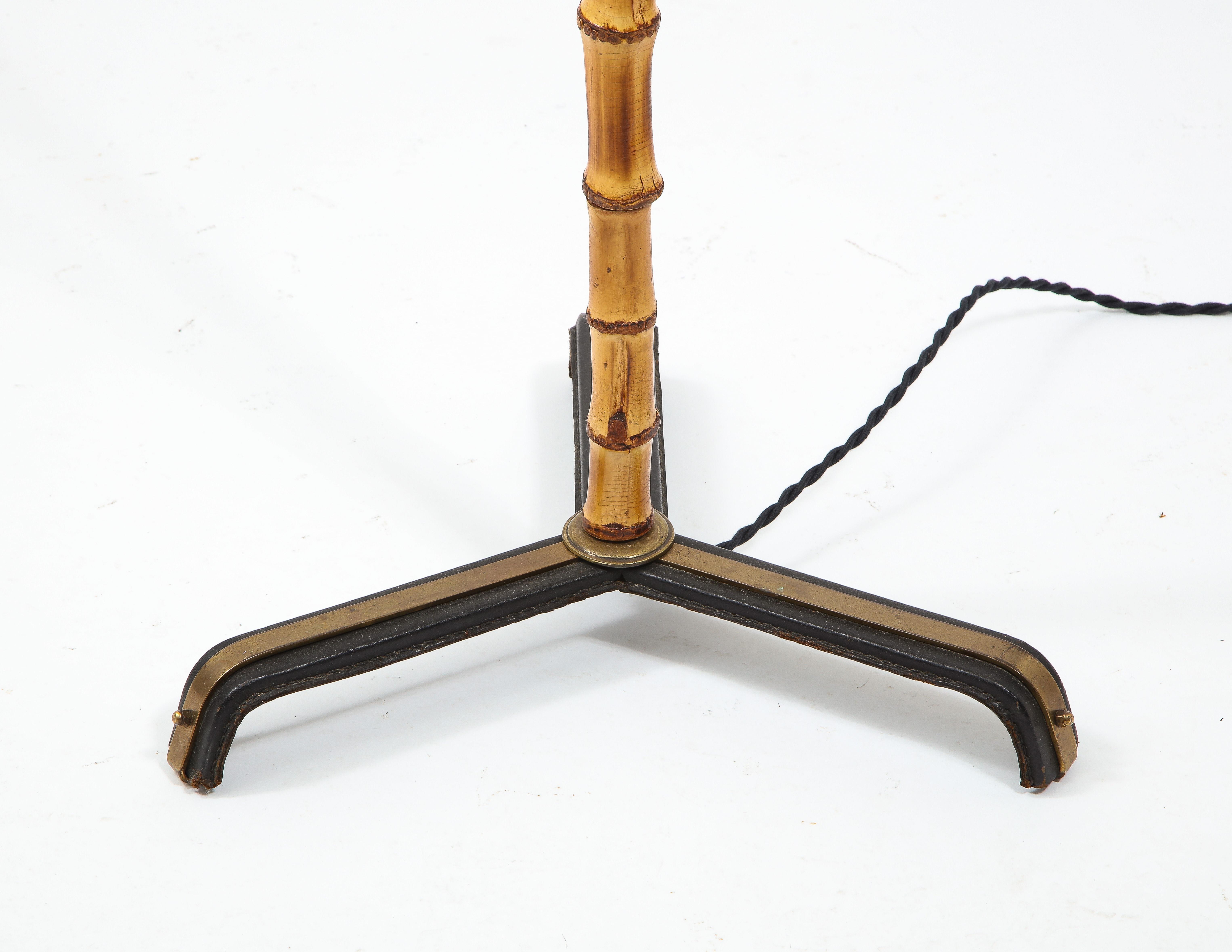 Jacques Adnet Bamboo, Brass & Leather Floor Lamp, France, 1950's 2
