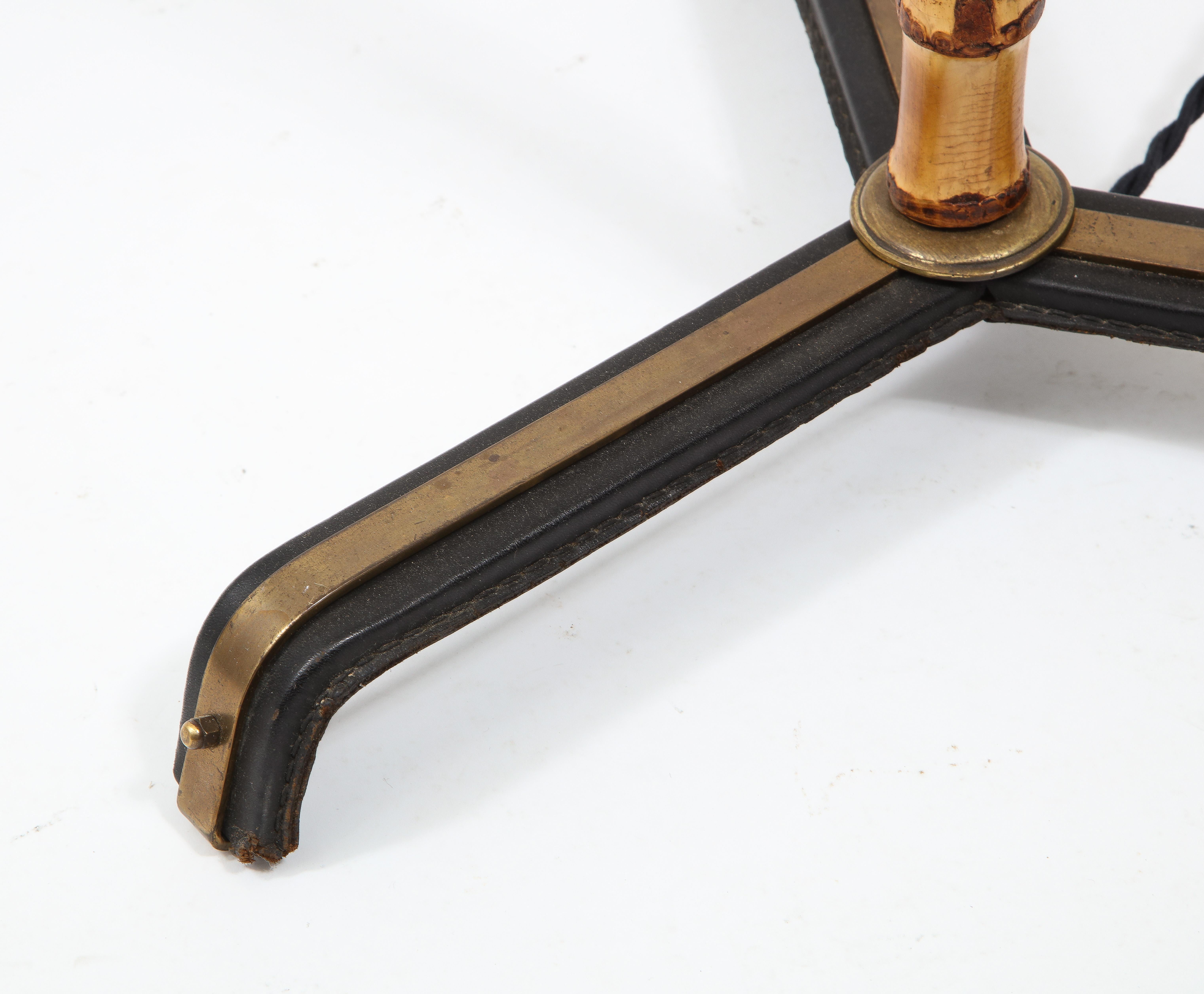 Jacques Adnet Bamboo, Brass & Leather Floor Lamp, France, 1950's 3