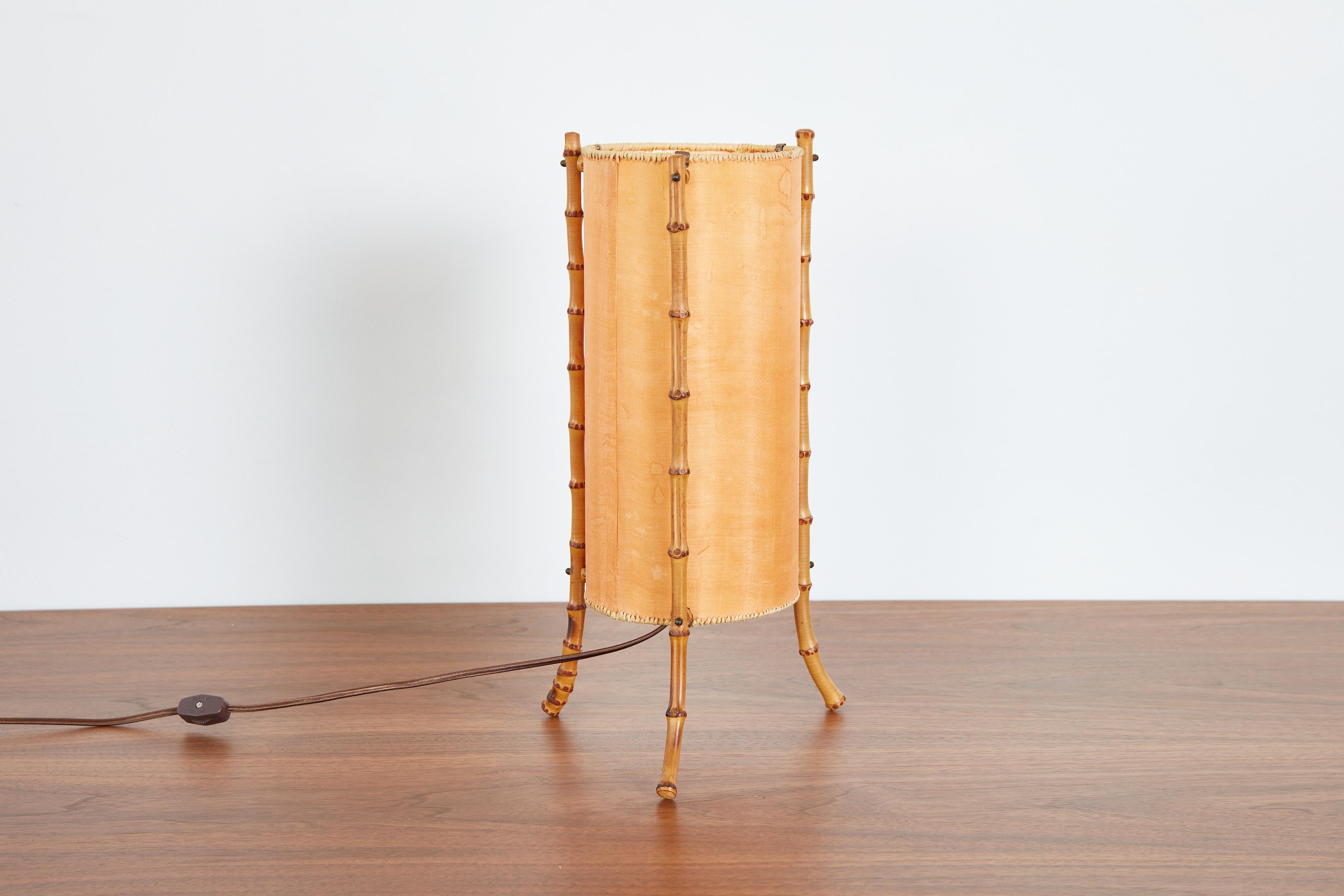 Bamboo Jacques Adnet Attributed Table Lamp For Sale