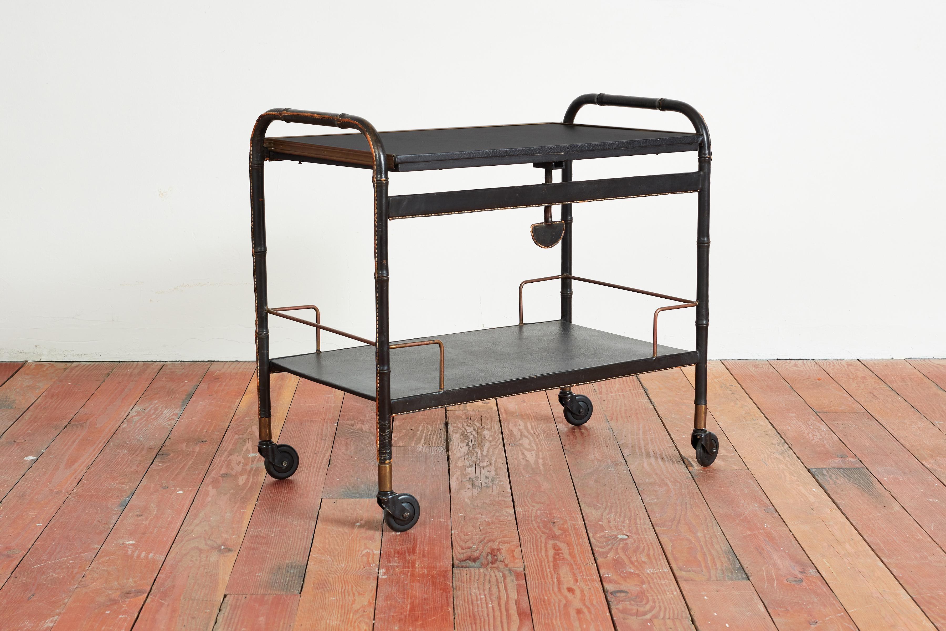 Jacques Adnet Bar Cart In Good Condition For Sale In Beverly Hills, CA