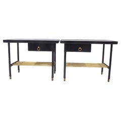 Jacques Adnet Bed Side Table in Piqué Sellier Leather Hermes Nightstands
