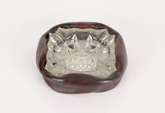 Jacques Adnet Bent Leather and Cut Crystal French Ashtray, 1960s