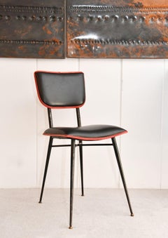 Jacques Adnet Black and Red Stitched Leather Desk and Chair, France 1950s