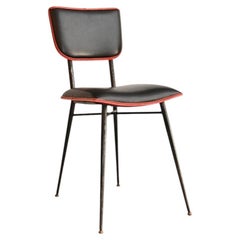 Jacques Adnet Black and Red Stitched Leather Desk and Chair, France 1950s