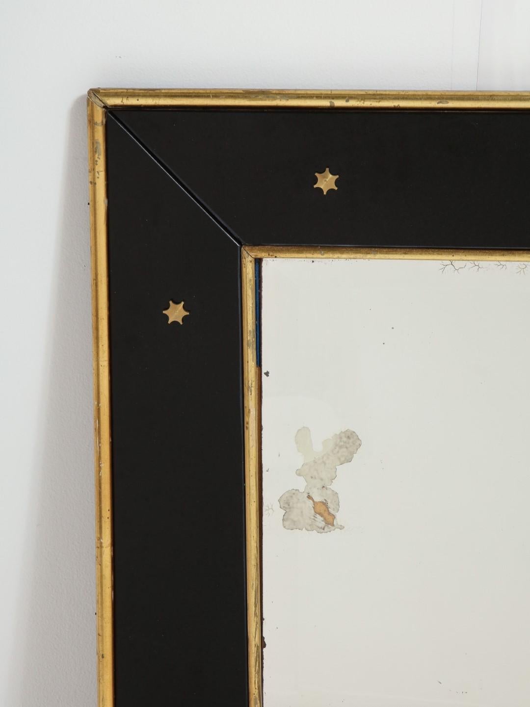 Jacques Adnet Black Glass and Gold Leaf Wall Mirror with Star Detail, circa 1940 5