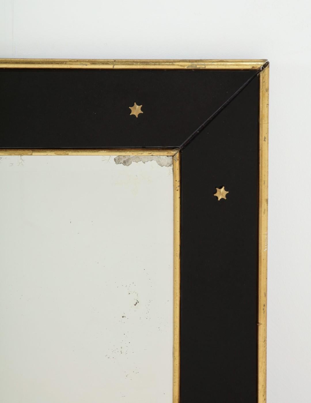 Jacques Adnet Black Glass and Gold Leaf Wall Mirror with Star Detail, circa 1940 6