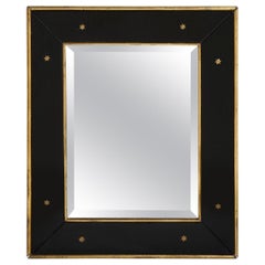 Jacques Adnet Black Glass and Gold Leaf Wall Mirror with Star Detail, circa 1940