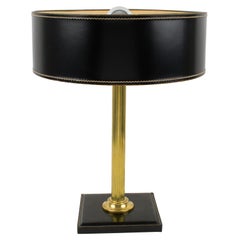 Jacques Adnet Black Hand-Stitched Leather-Clad Table Lamp