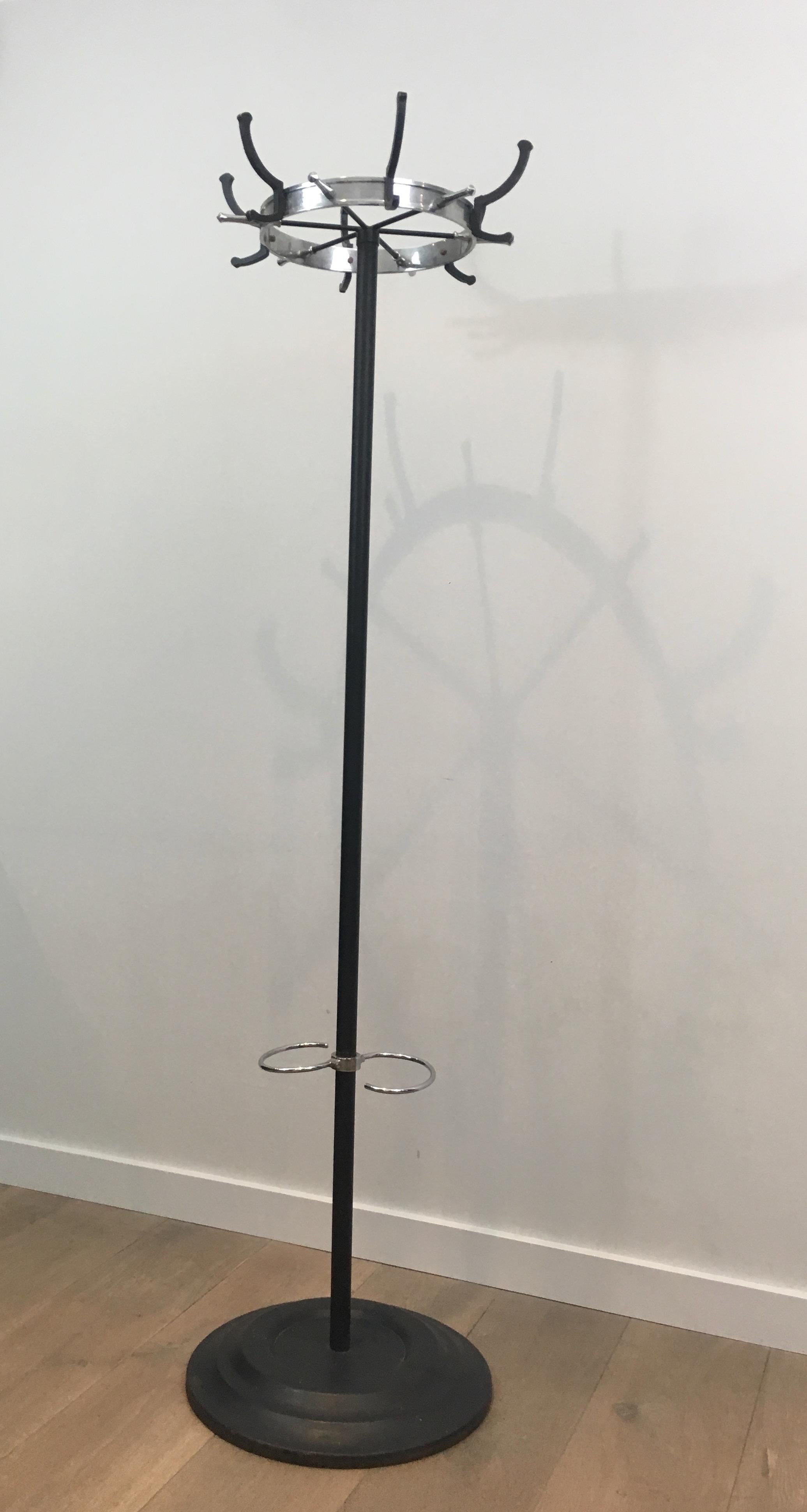 Jacques Adnet, Black Lacquered and Chrome Standing Coat Rack, French, circa 1950 5