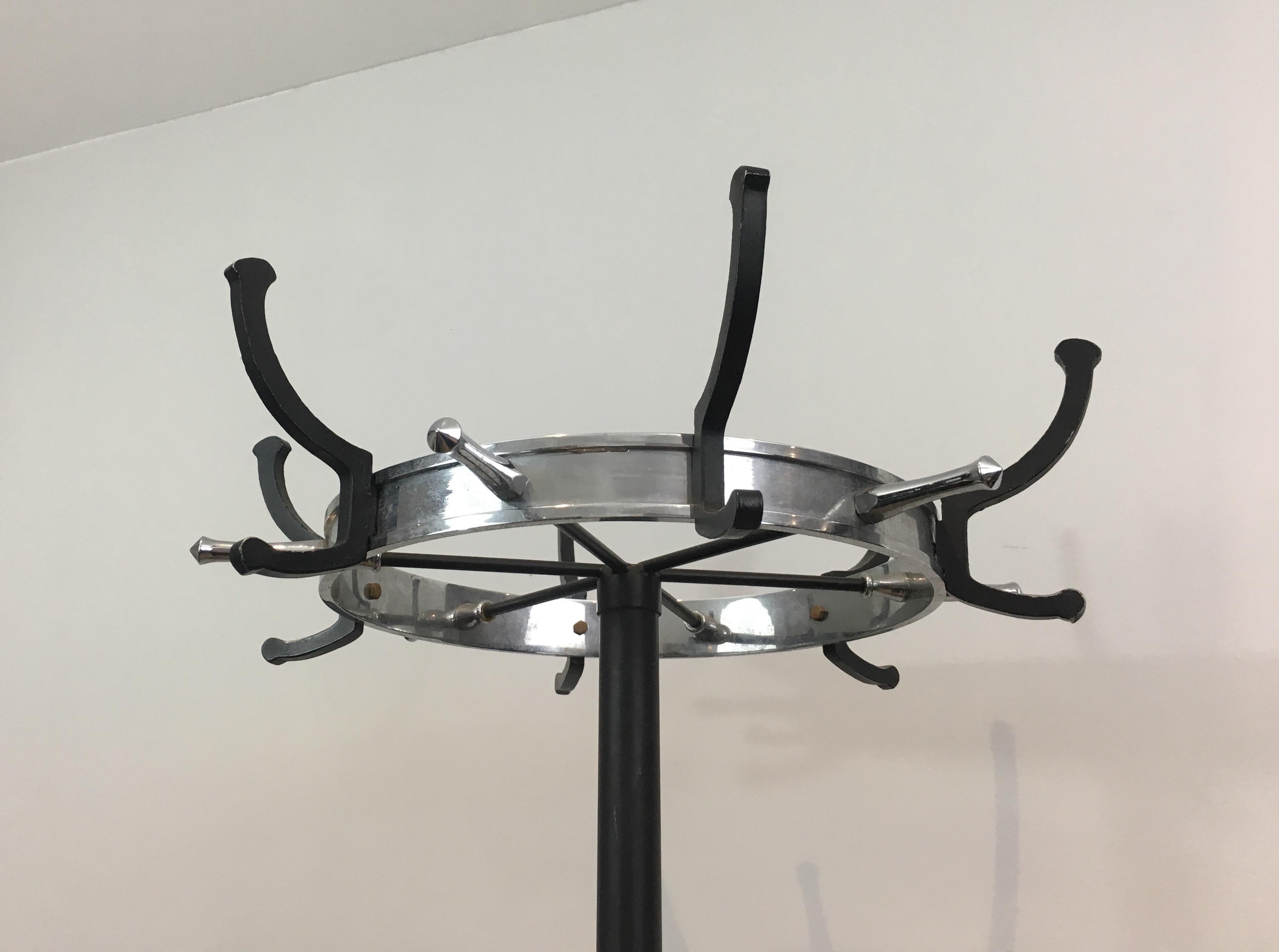 Jacques Adnet, Black Lacquered and Chrome Standing Coat Rack, French, circa 1950 1