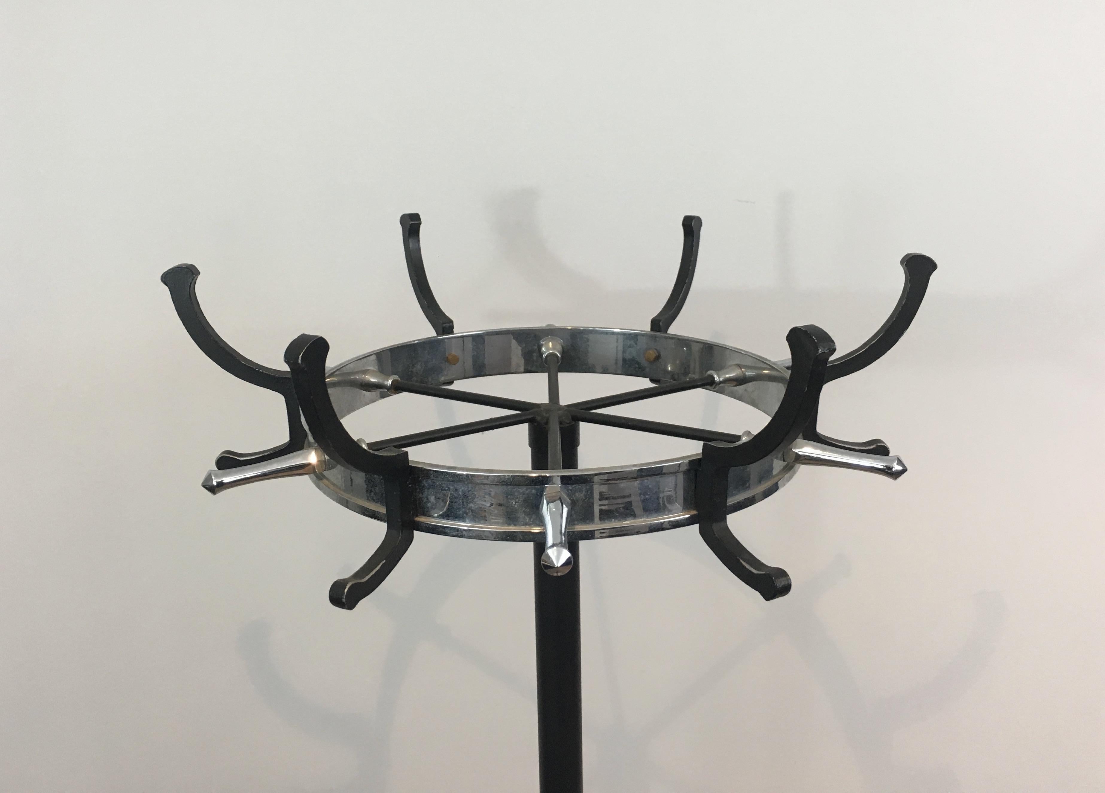 Jacques Adnet, Black Lacquered and Chrome Standing Coat Rack, French, circa 1950 3