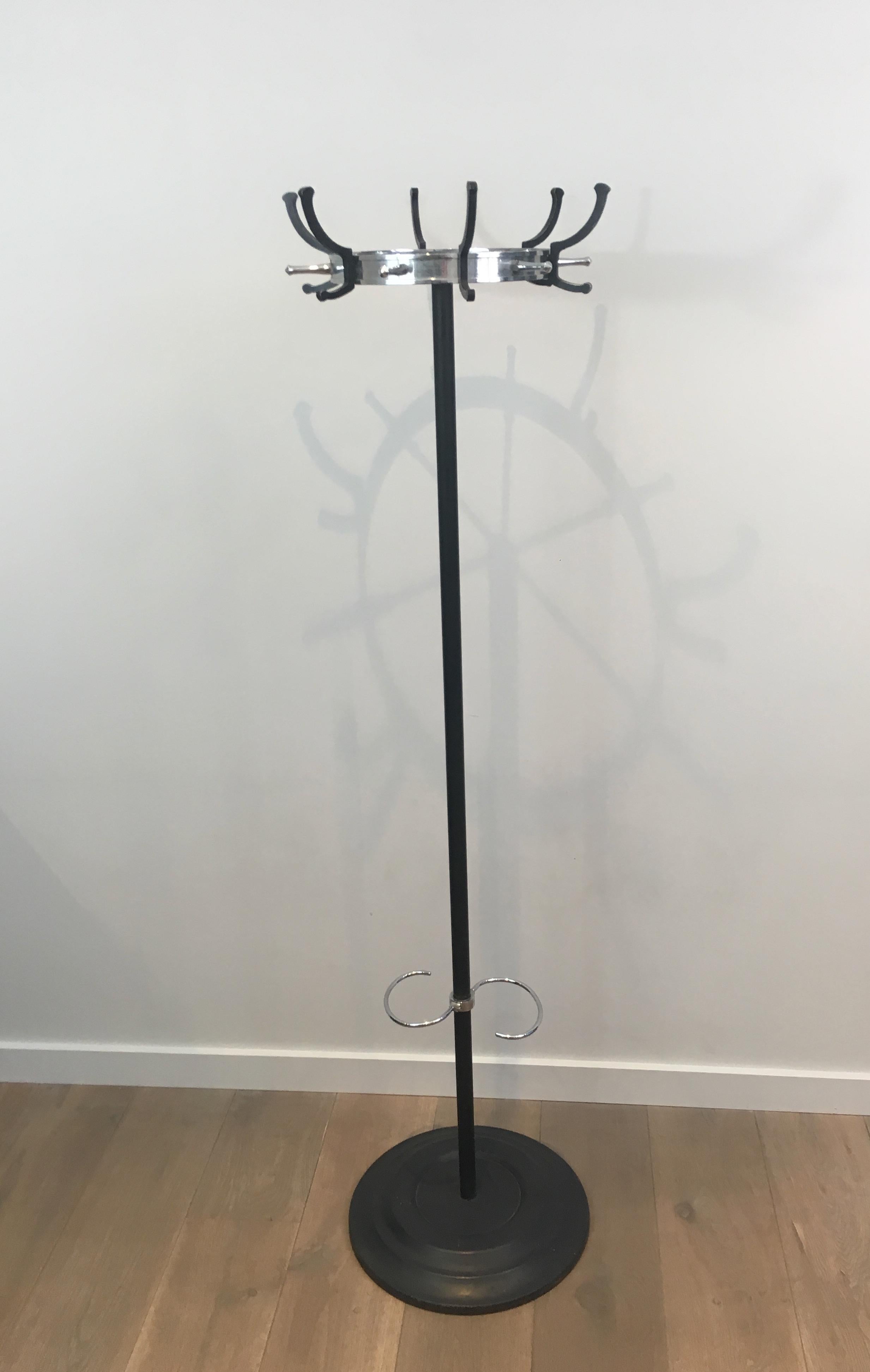 Jacques Adnet, Black Lacquered and Chrome Standing Coat Rack, French, circa 1950 4