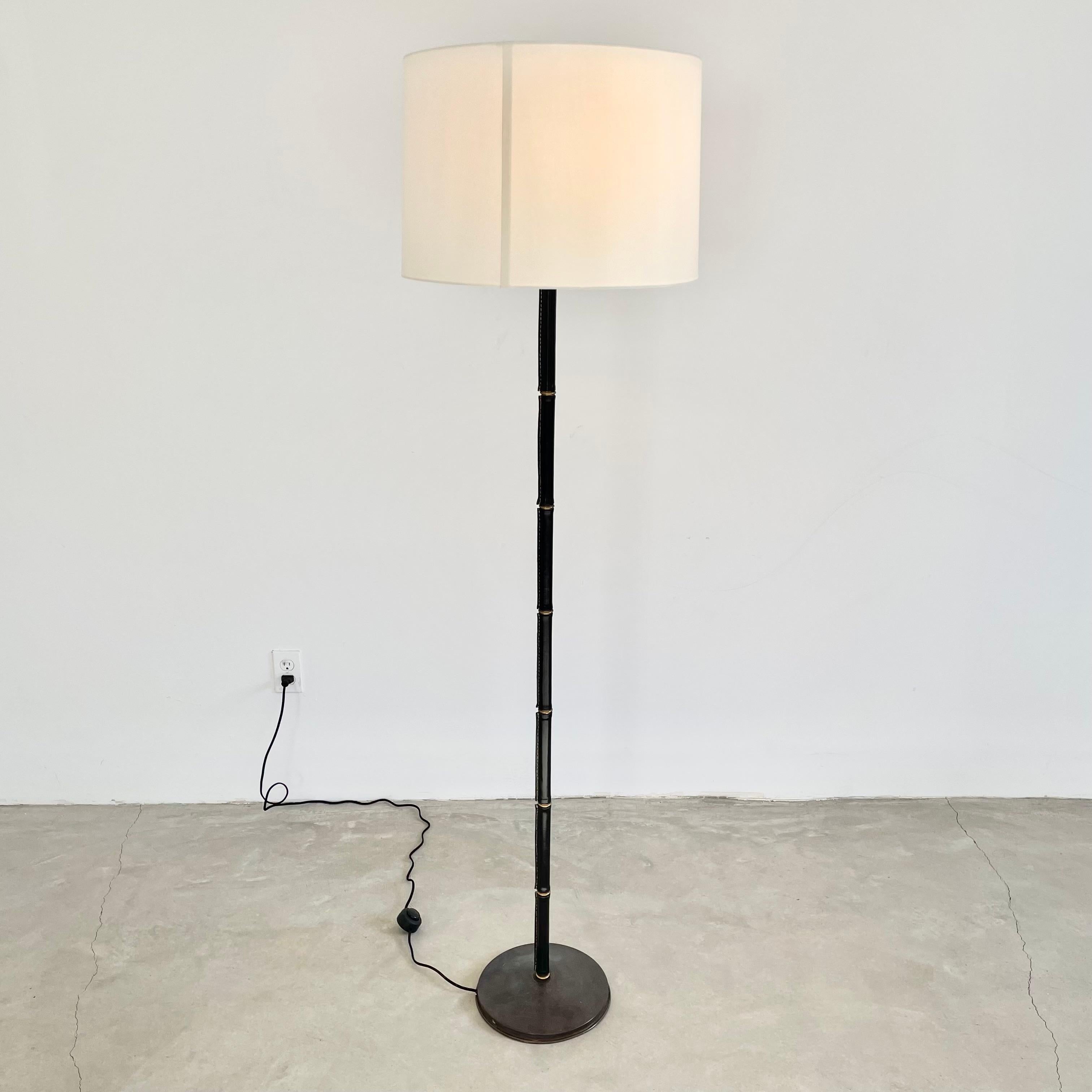 Jacques Adnet Black Leather and Brass Floor Lamp, 1950s France For Sale 3