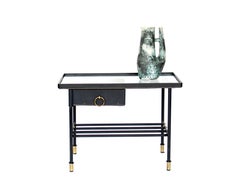 Jacques Adnet Table d'appoint ou de chevet en verre et cuir noir France c1950
