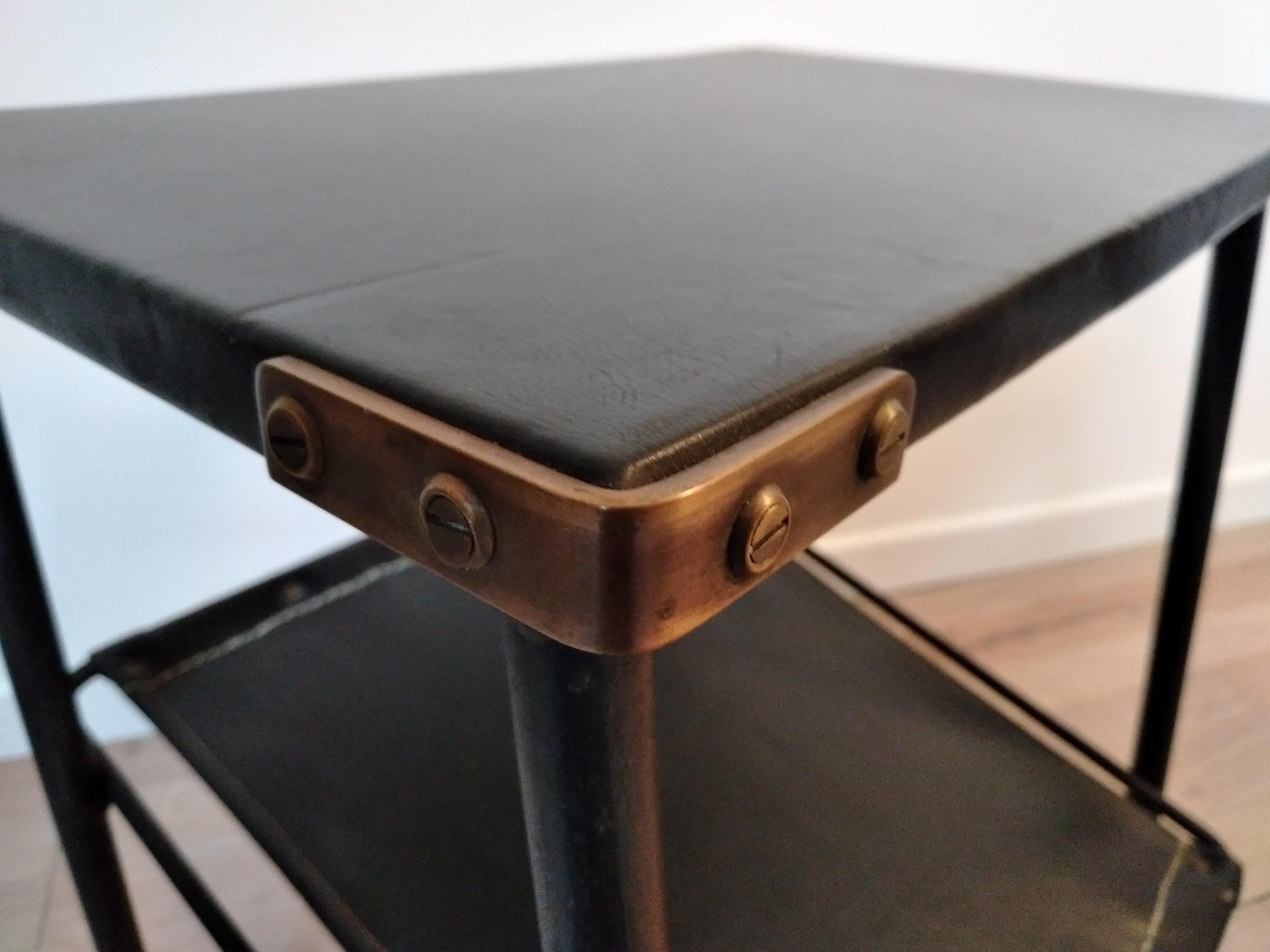 Jacques Adnet Black Leather and Metal Side Table, Magazine Rack, French, 1950s For Sale 5