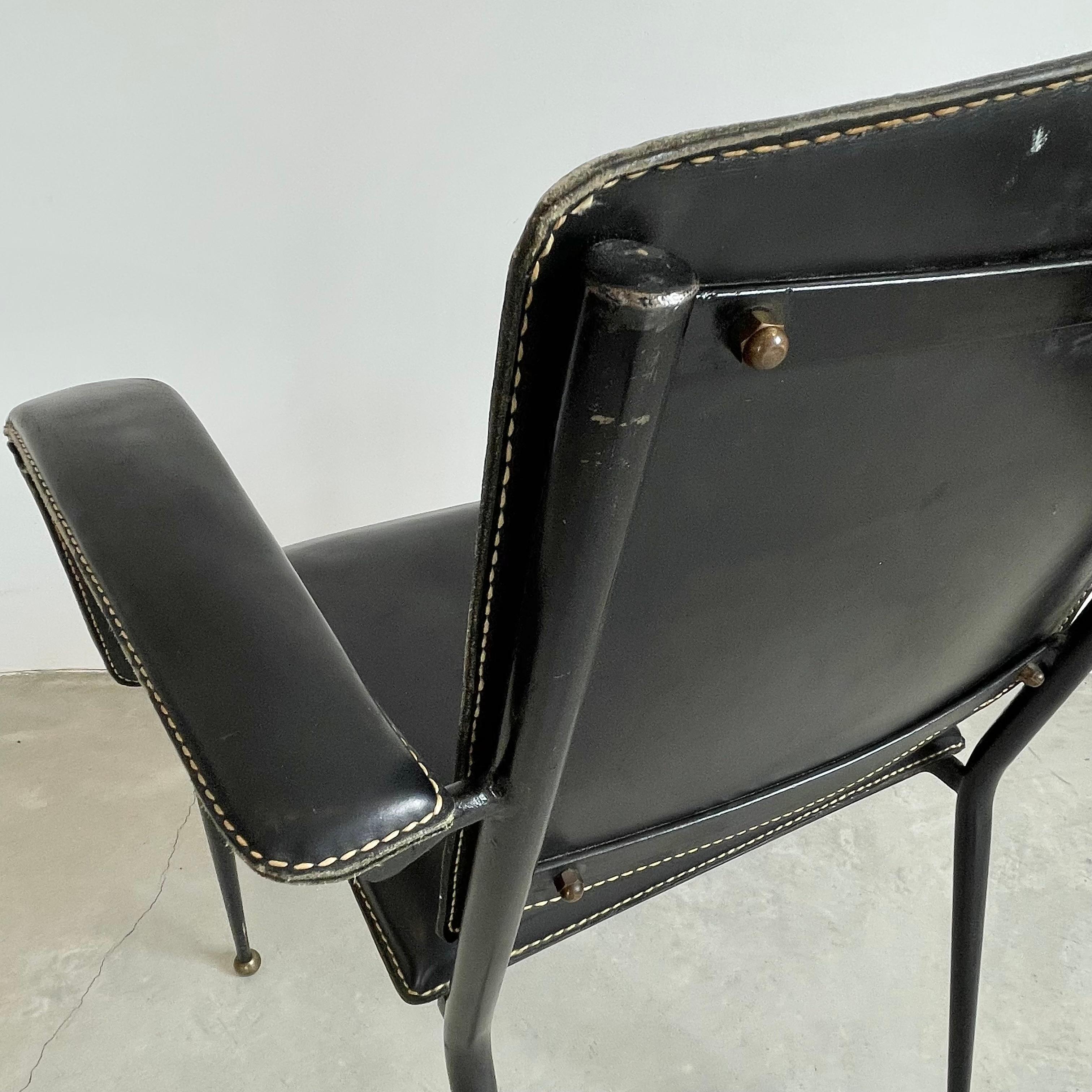 Jacques Adnet Black Leather Armchair, 1950s 5