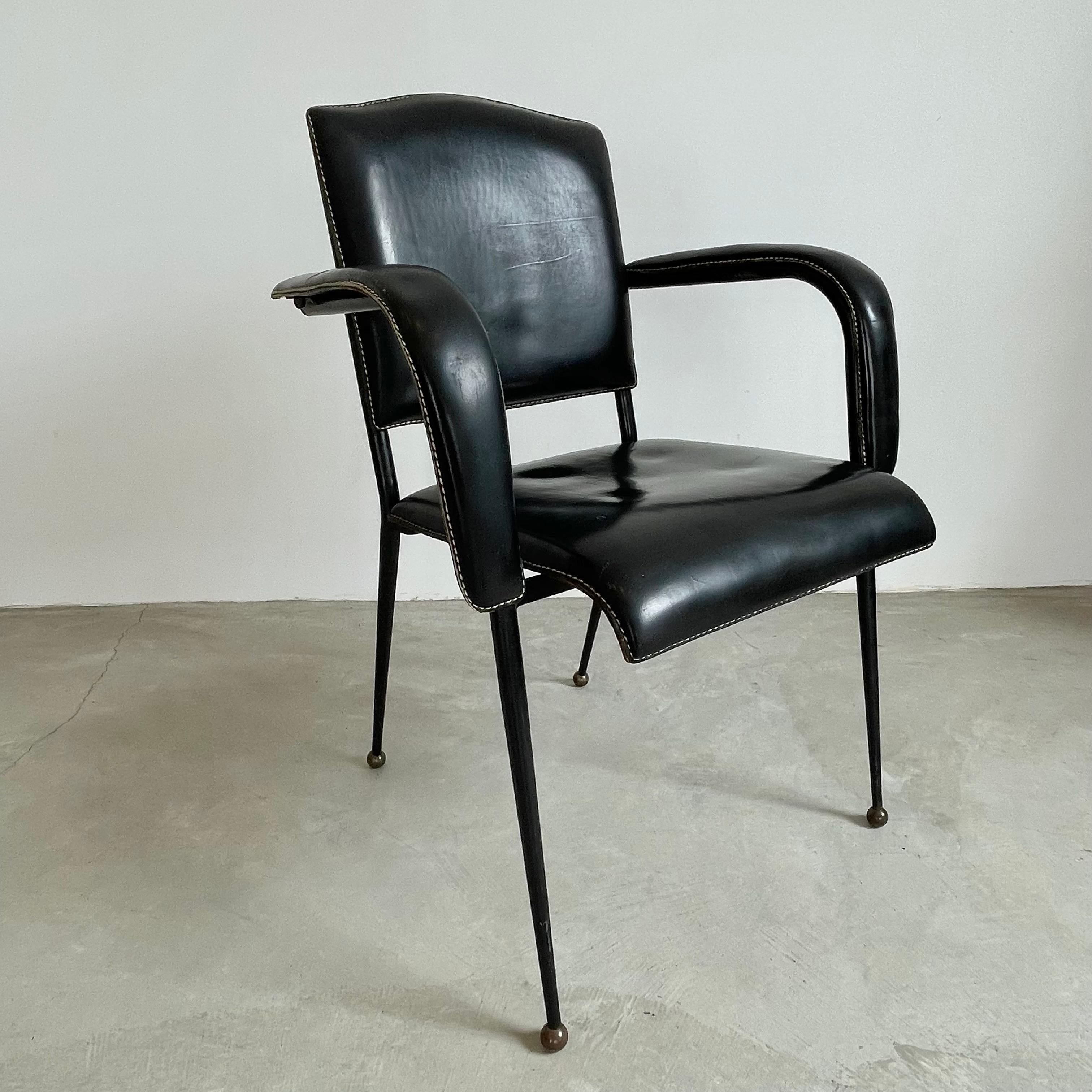 Jacques Adnet Black Leather Armchair, 1950s 12