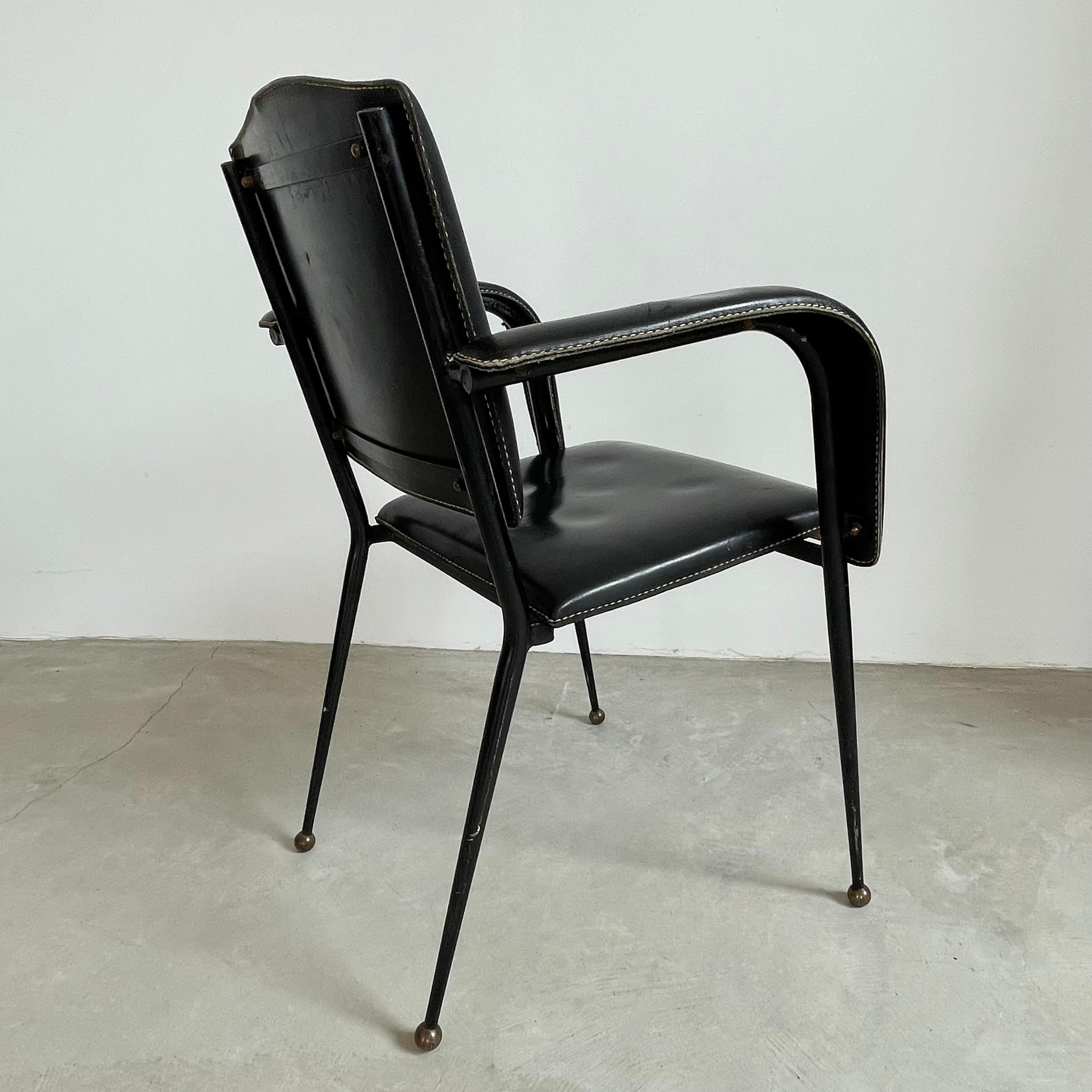 French Jacques Adnet Black Leather Armchair, 1950s