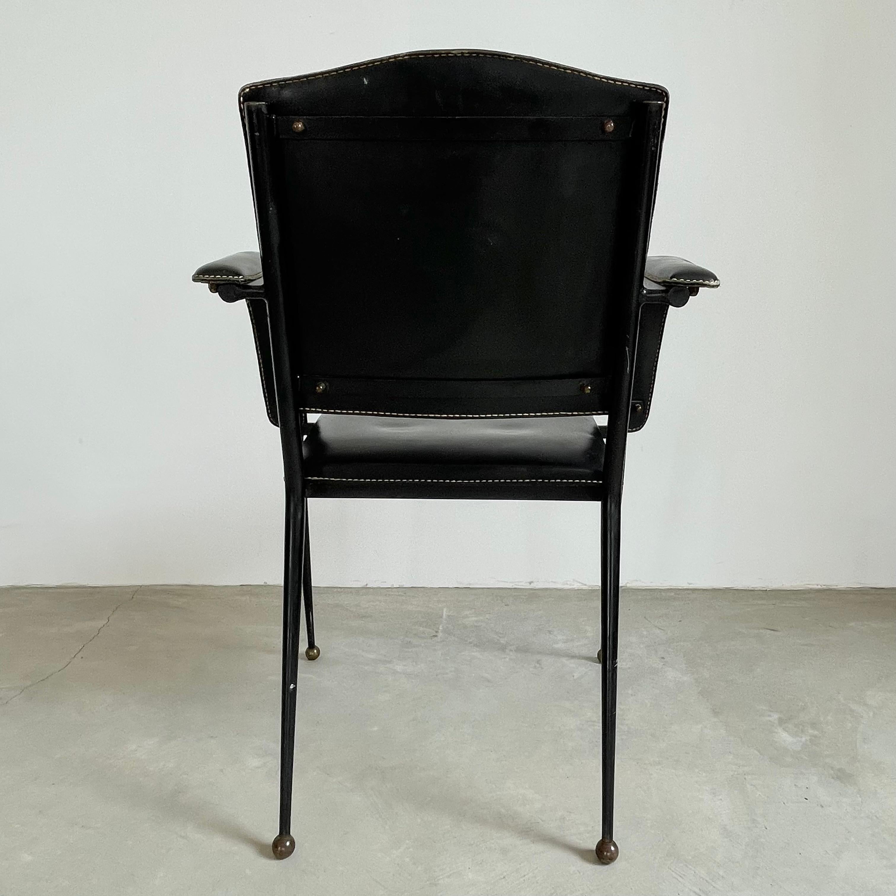 Jacques Adnet Black Leather Armchair, 1950s In Good Condition In Los Angeles, CA