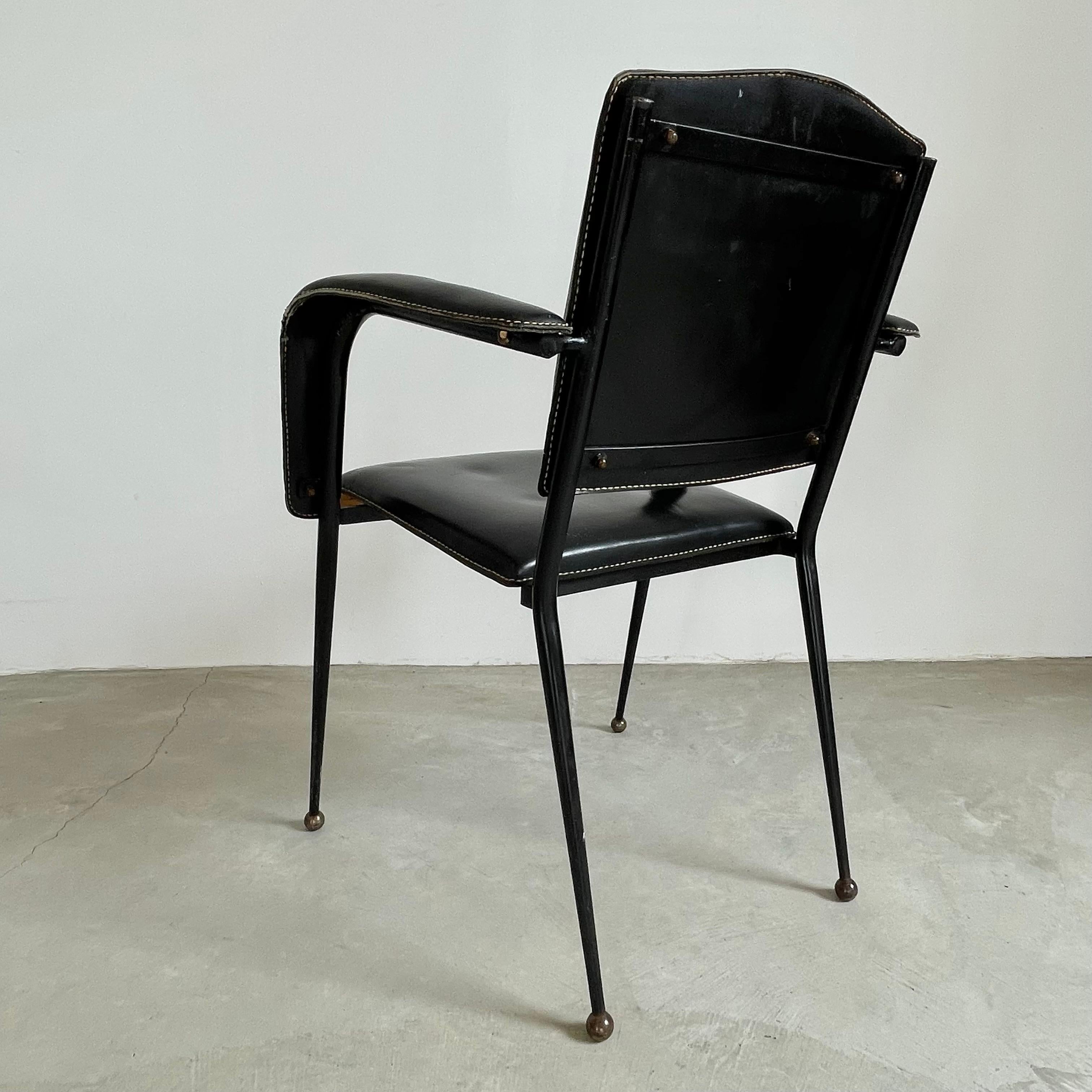 Mid-20th Century Jacques Adnet Black Leather Armchair, 1950s