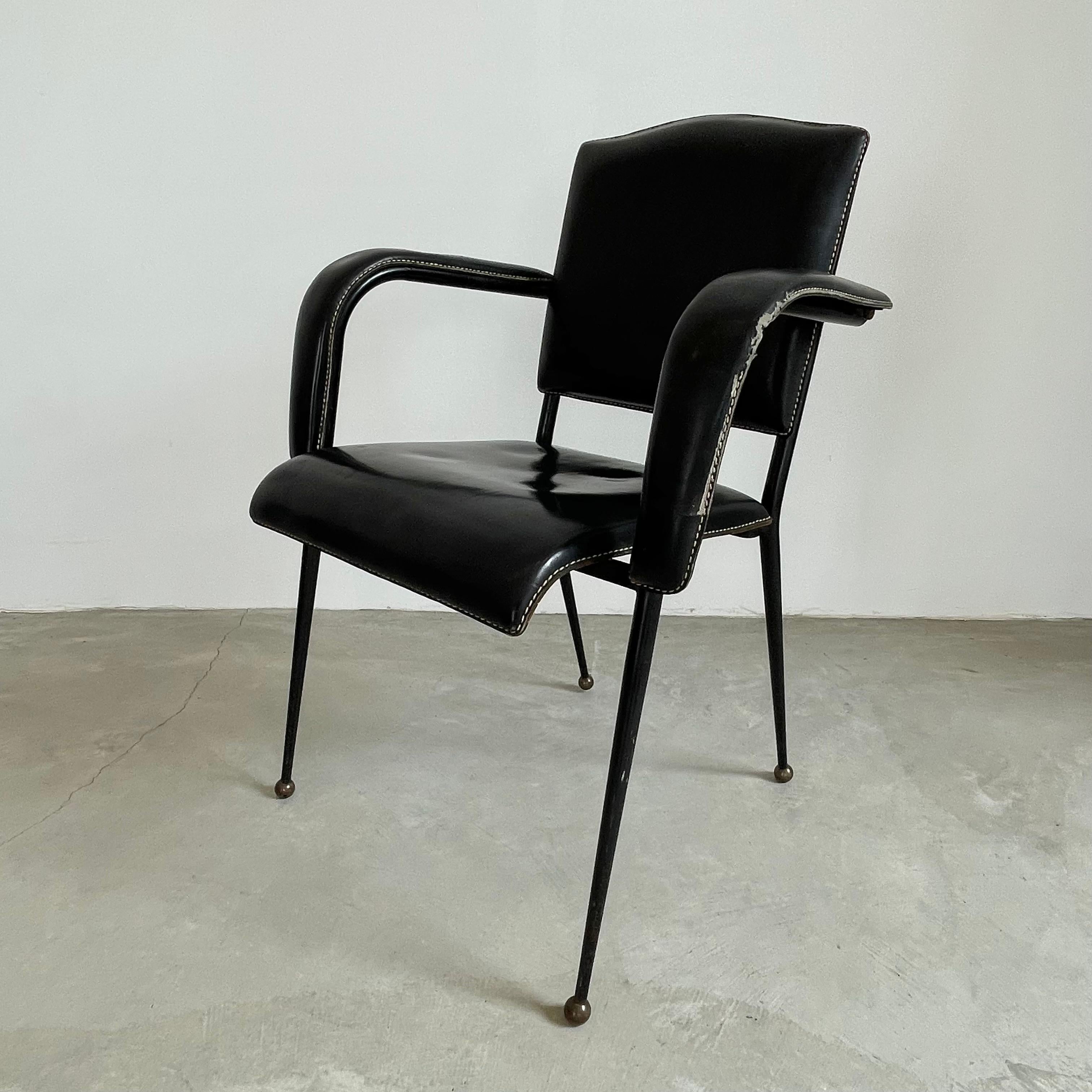Jacques Adnet Black Leather Armchair, 1950s 1
