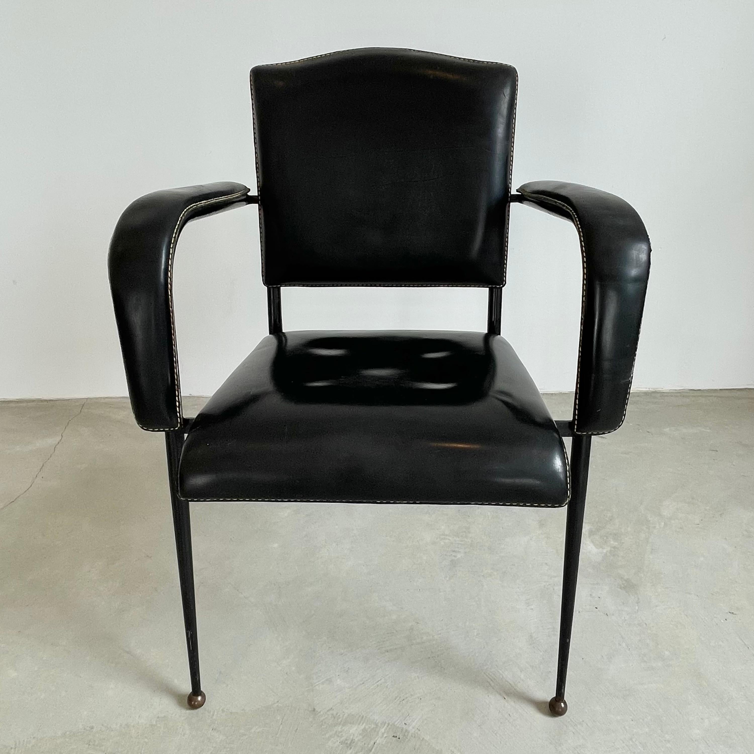 Jacques Adnet Black Leather Armchair, 1950s 2