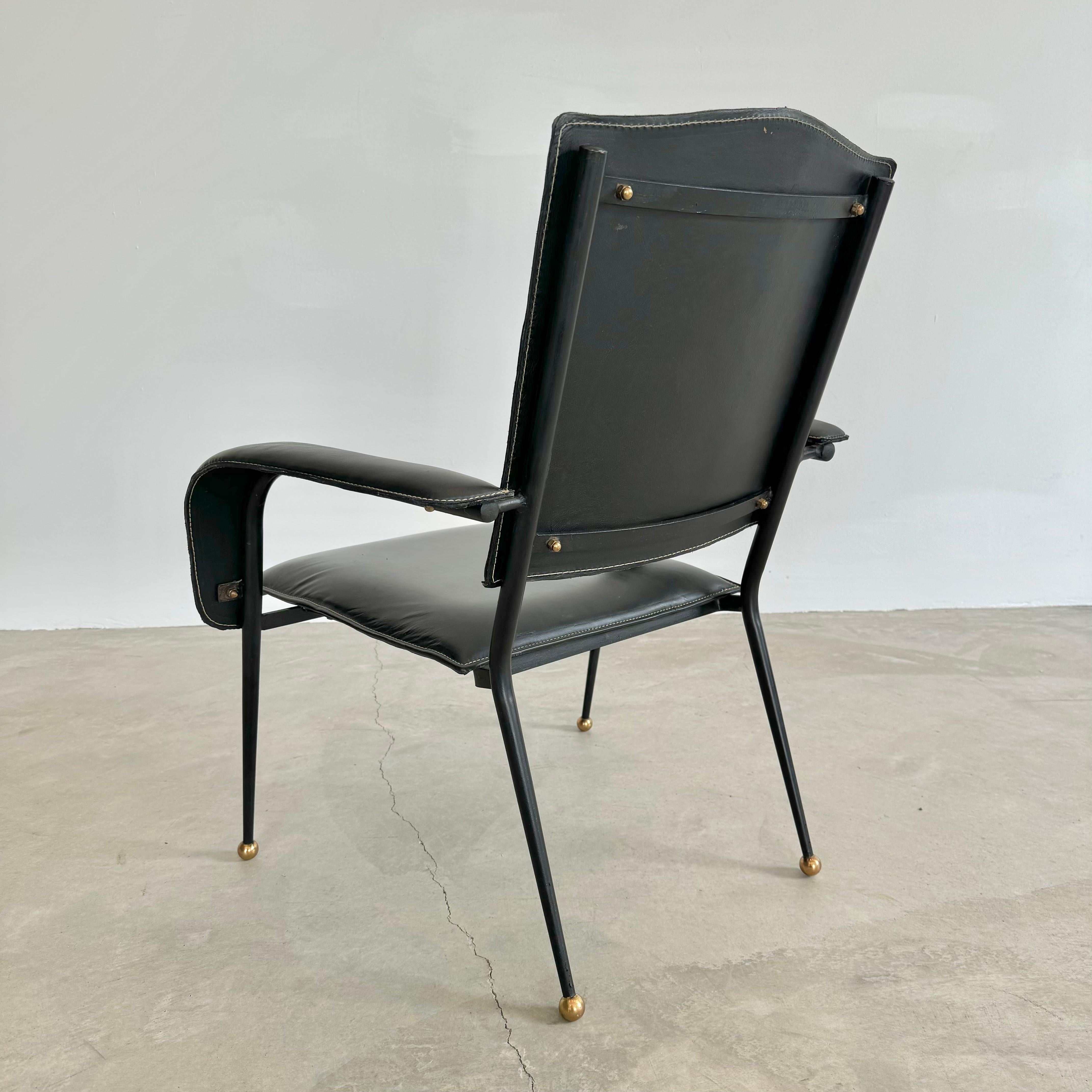 Jacques Adnet Black Leather Armchair, 1950s France For Sale 3