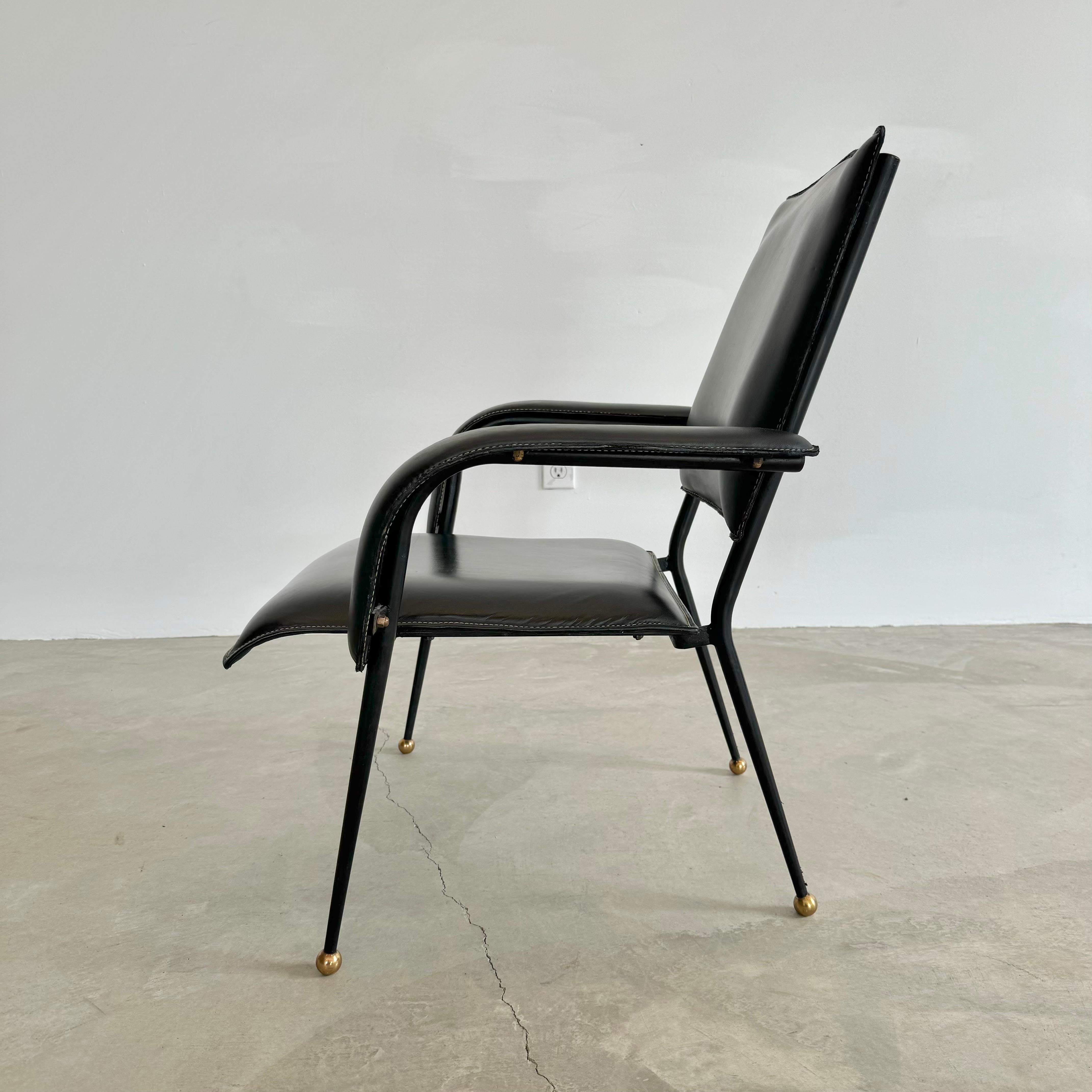 Jacques Adnet Black Leather Armchair, 1950s France For Sale 4