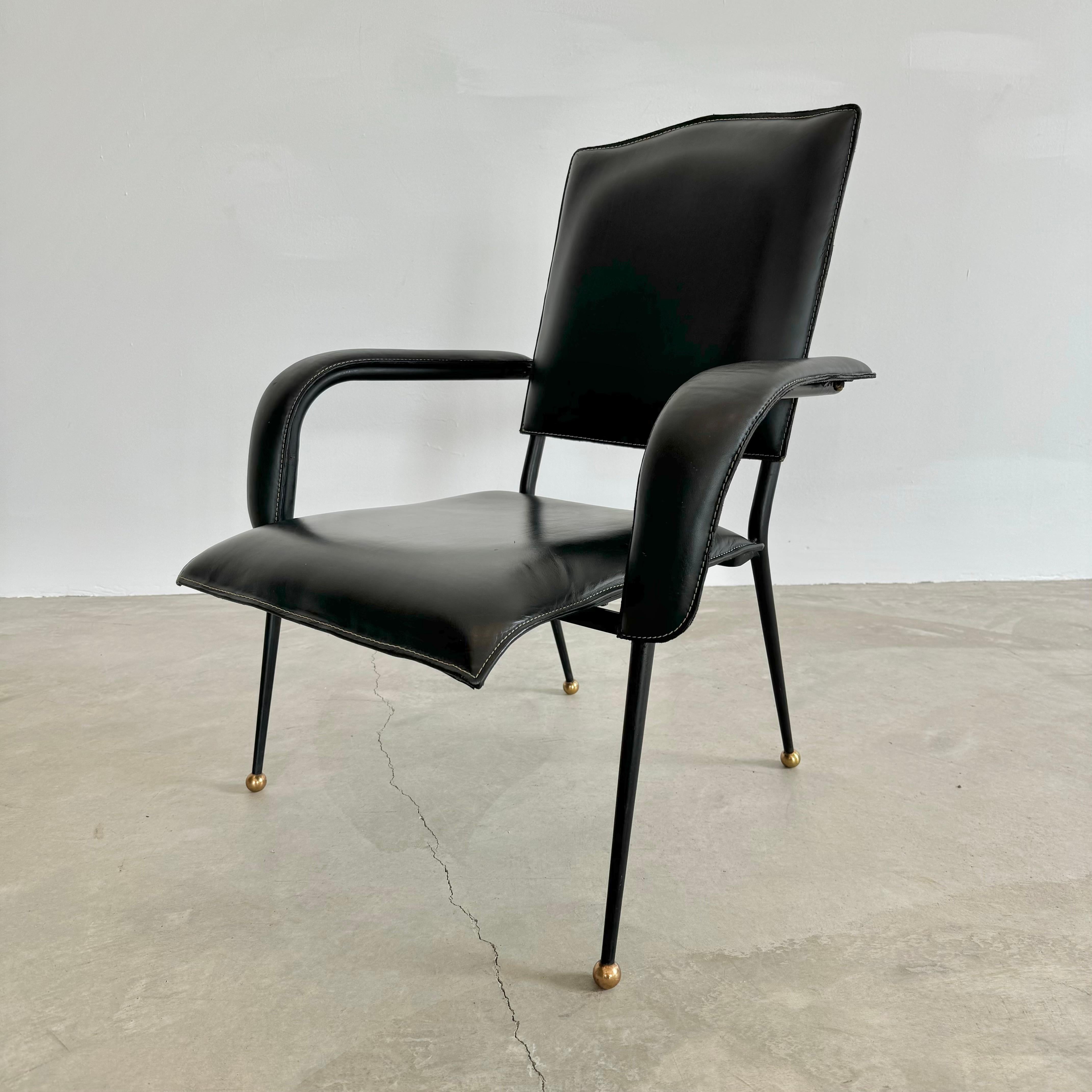 Jacques Adnet Black Leather Armchair, 1950s France For Sale 5