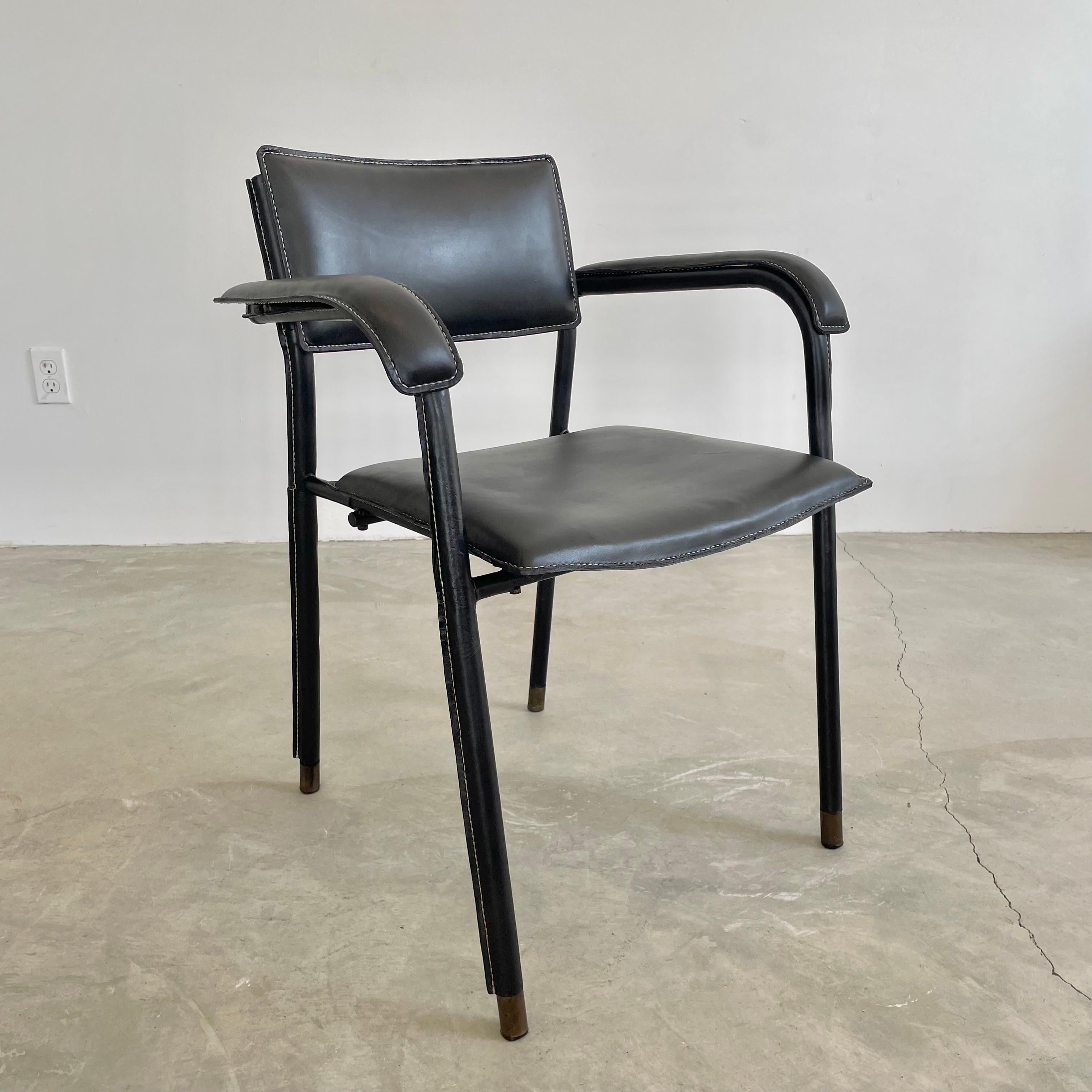 French Jacques Adnet Black Leather Armchair, 1950s France