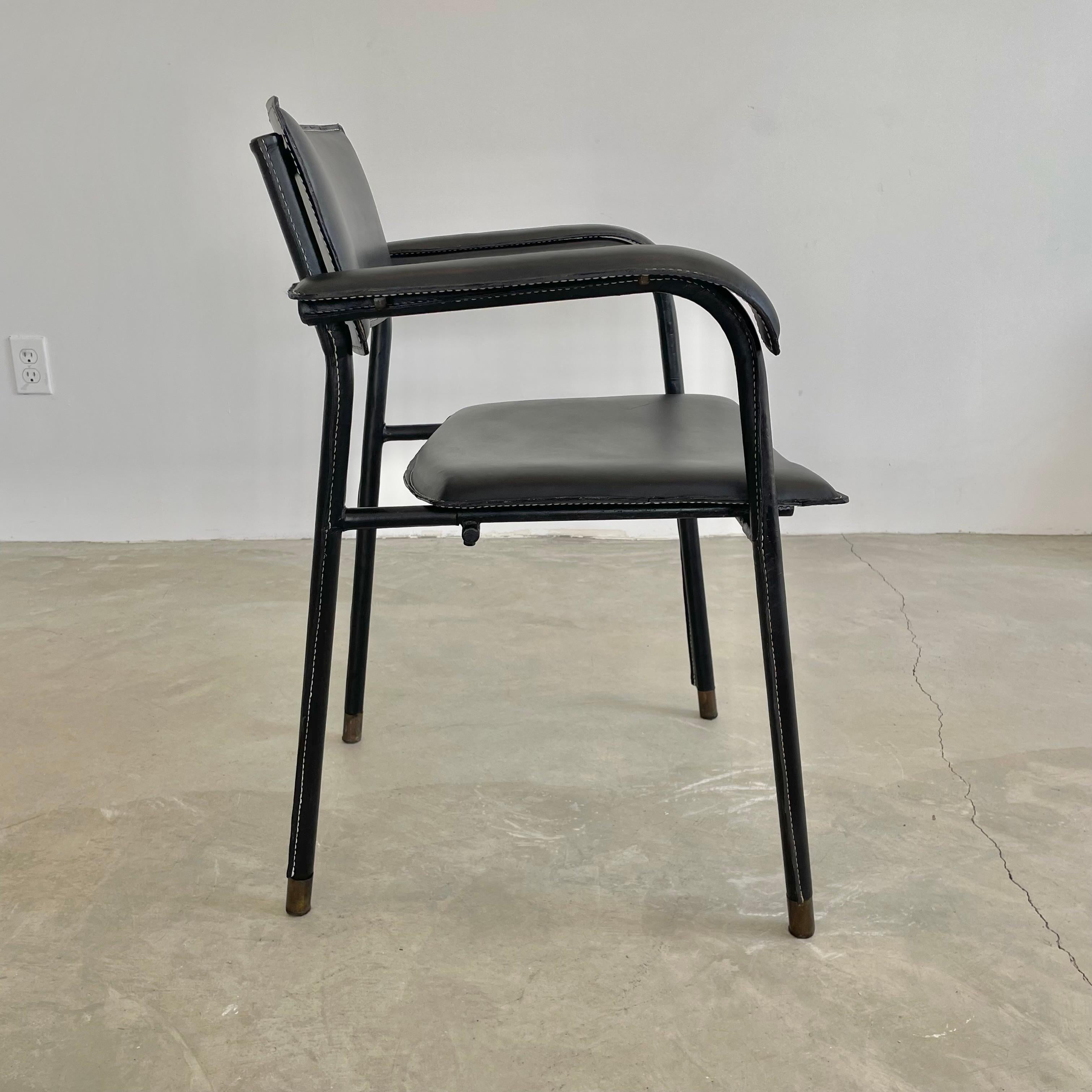 Jacques Adnet Black Leather Armchair, 1950s France In Good Condition In Los Angeles, CA