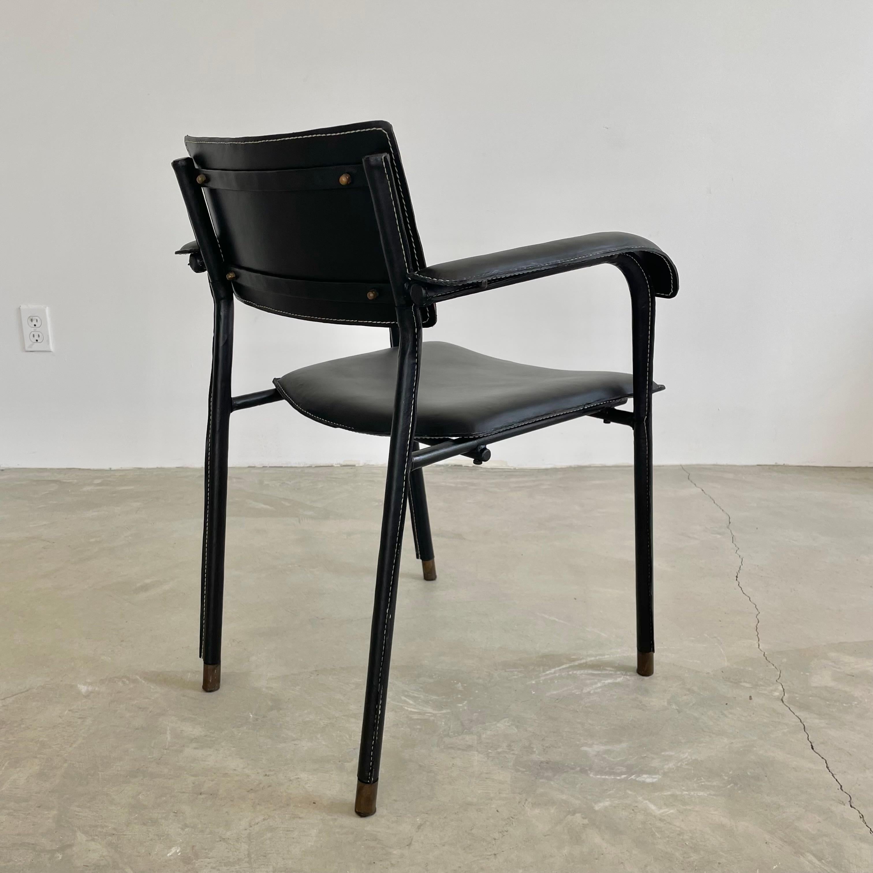 Mid-20th Century Jacques Adnet Black Leather Armchair, 1950s France