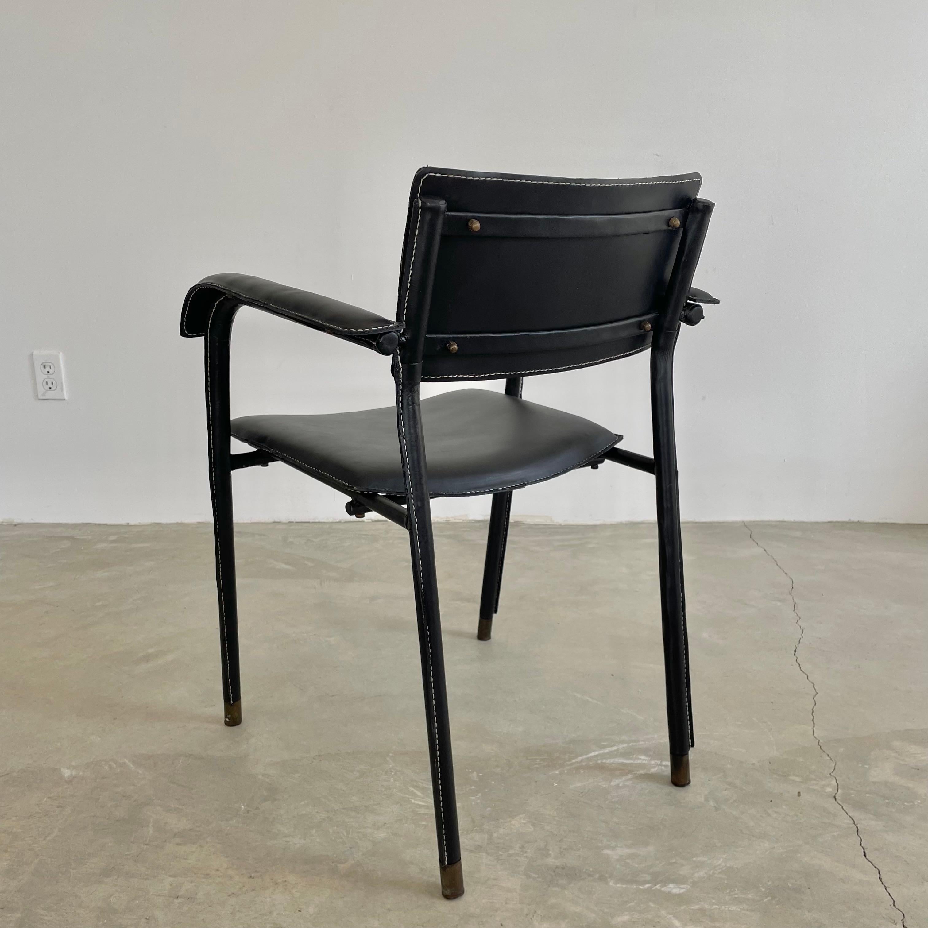Jacques Adnet Black Leather Armchair, 1950s France 2