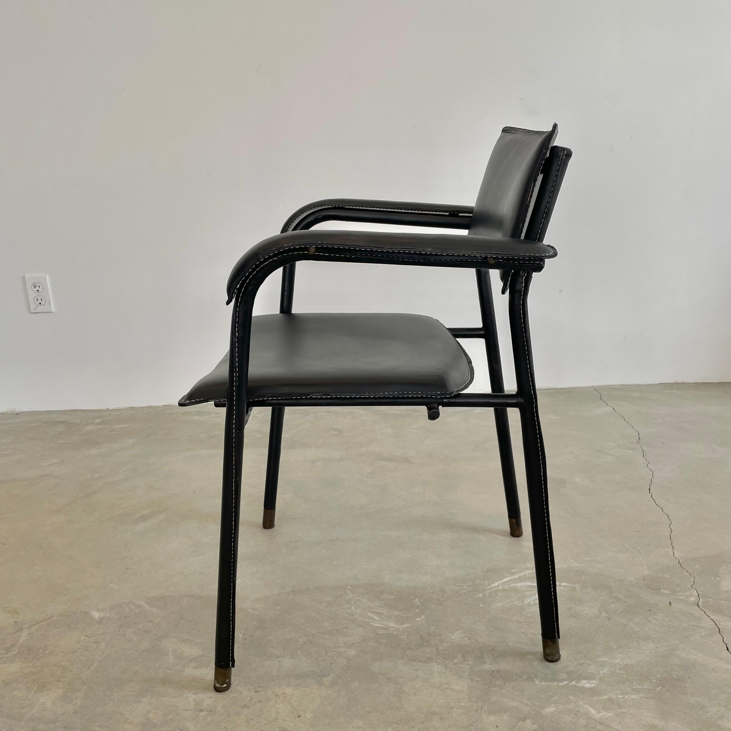 Jacques Adnet Black Leather Armchair, 1950s France 3