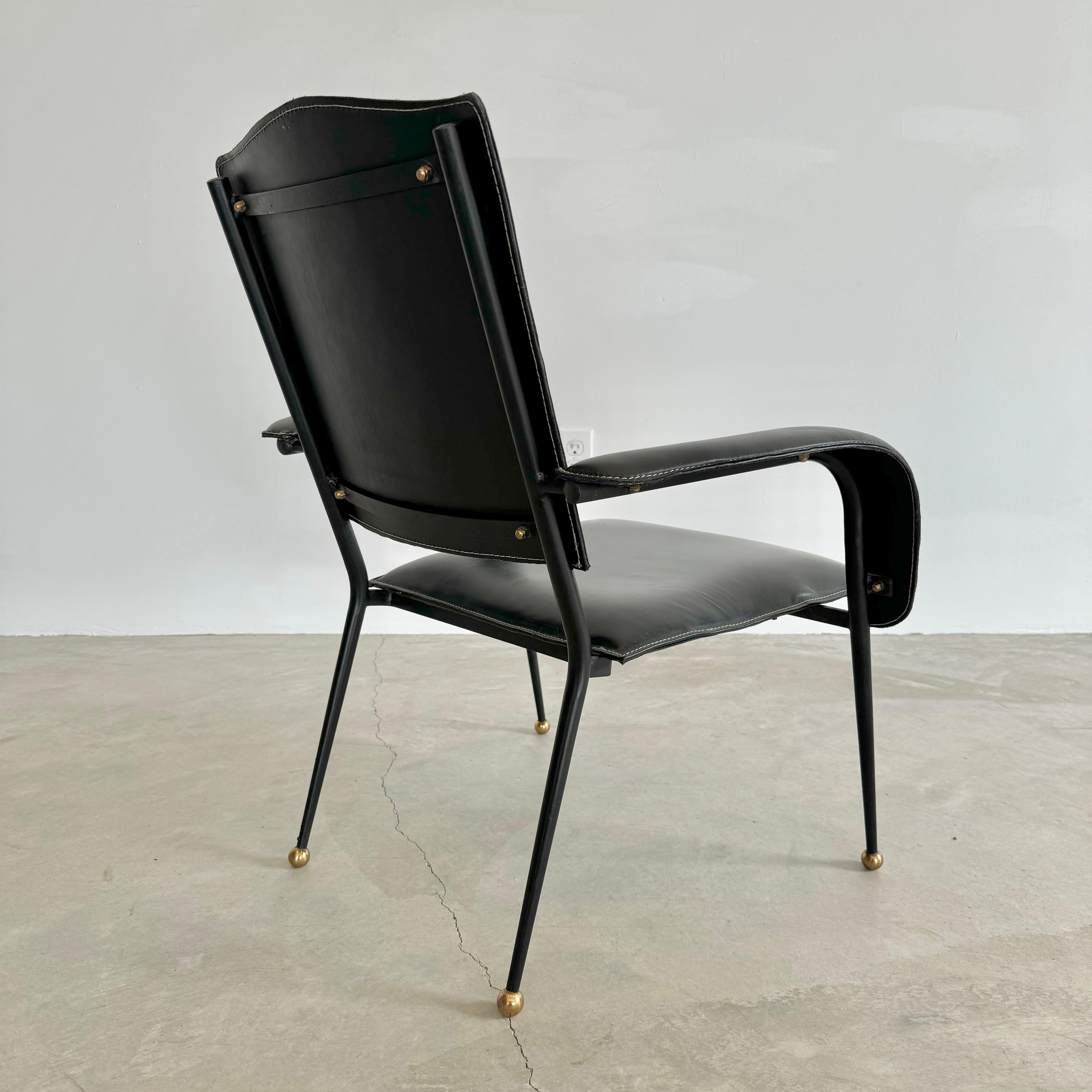 Jacques Adnet Black Leather Armchair, 1950s France For Sale 1